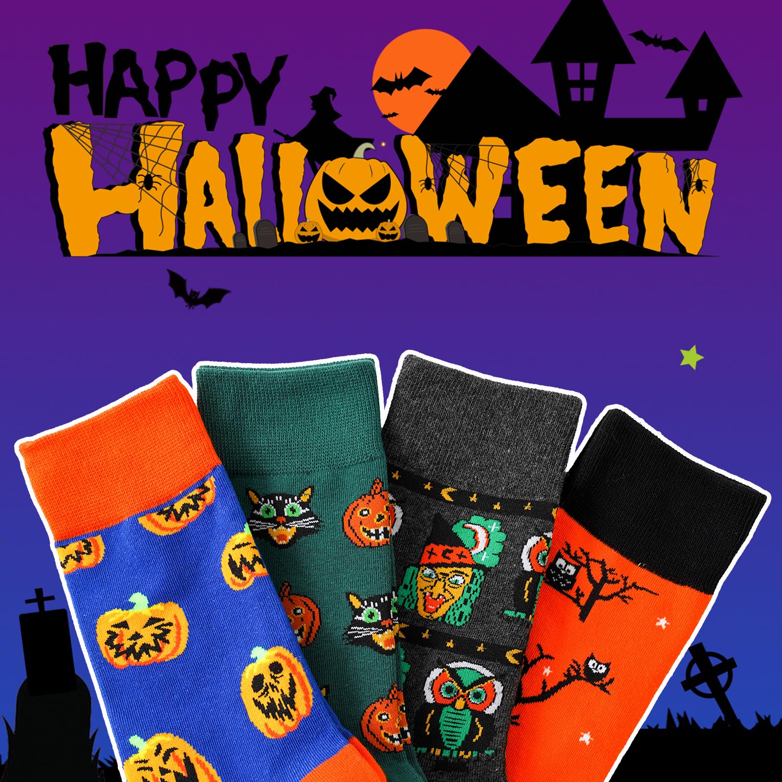 BISOUSOX Halloween Socks Women Skeleton Socks Crazy Funny Dress Colorful Novelty Cute Sock Halloween Gifts for Women Girls