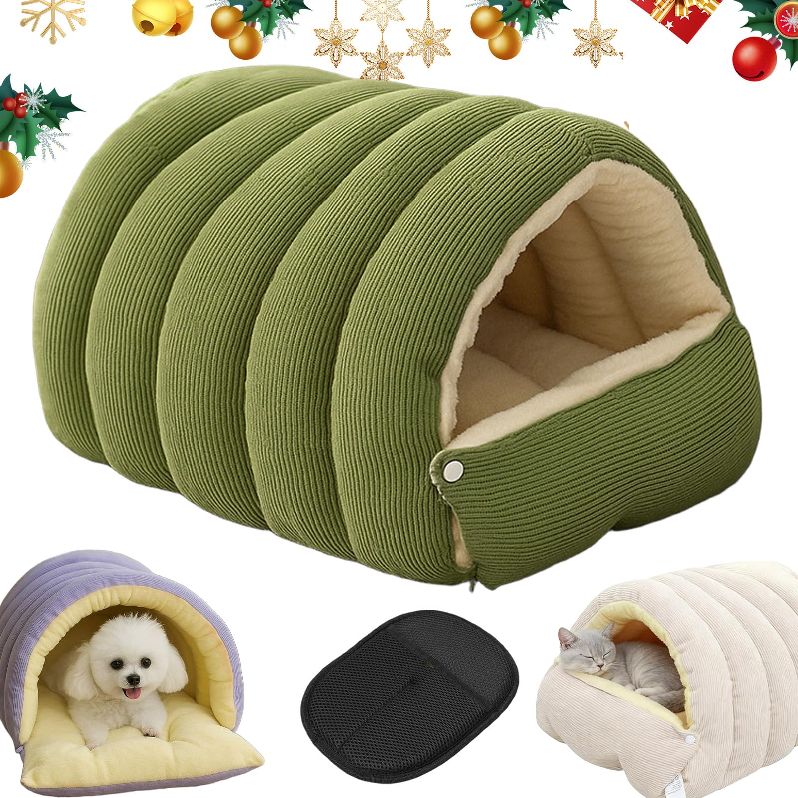 Cat Beds for Indoor Cats, Cozy Monster Cat Bed, with Removable & Washable Cushioned, Dog House Indoor, Dog Beds Cave, Dogs Sleeping Bag, for Cats and Small Dog (Green, L)