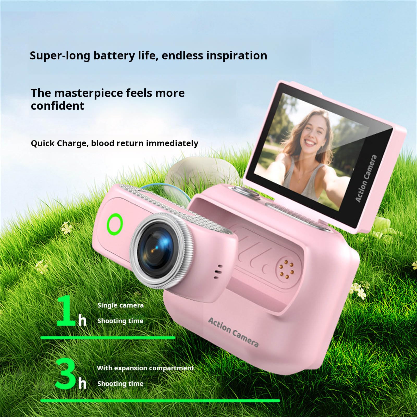 Appareil photo miniature compact 4K anti-vibrations avec mémoire de 32 Go, idéal pour les amateurs de sports de plein air, le ski, le cyclisme