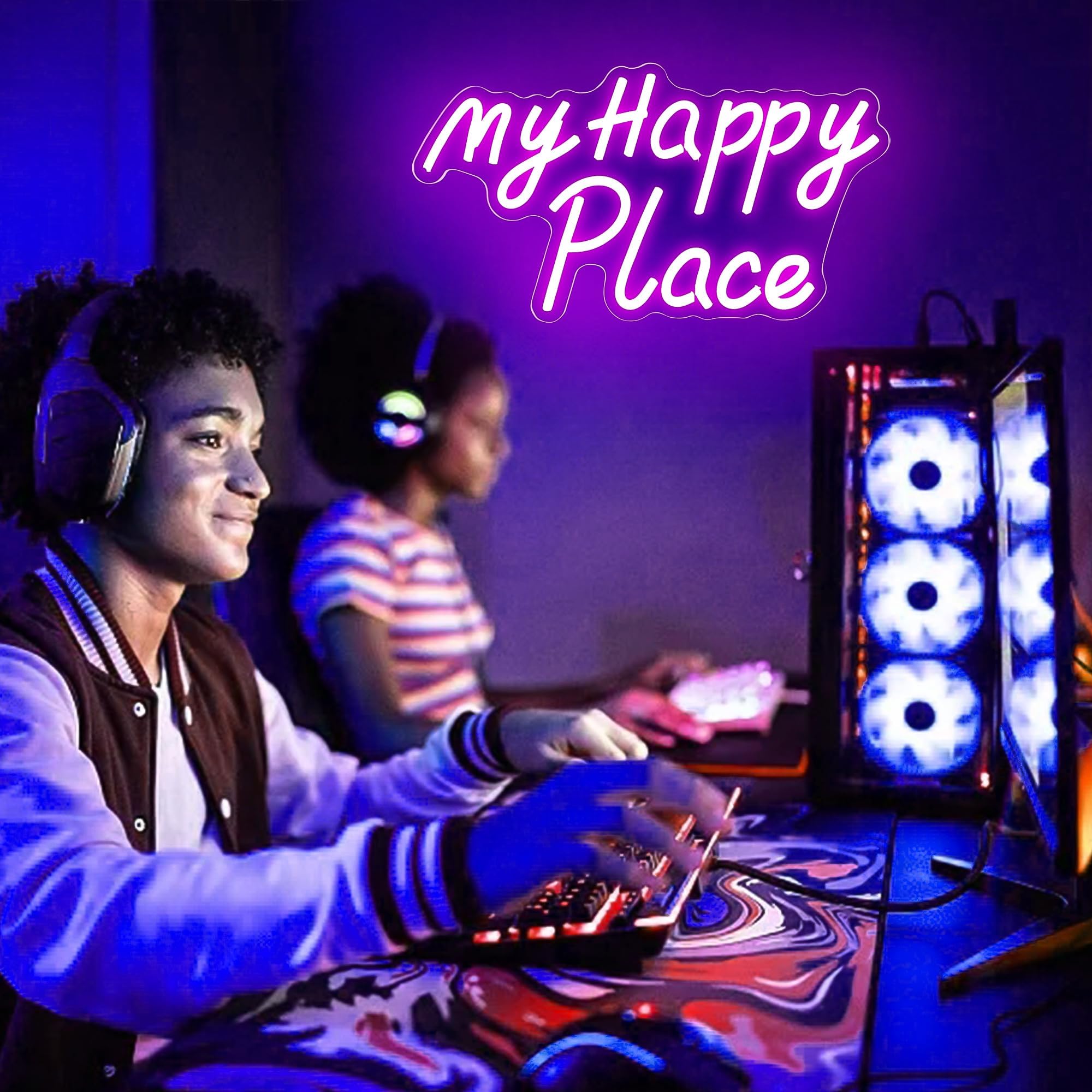 Amazon.co.jp: My Happy Place ネオンサイン、ピンクテキスト Happy