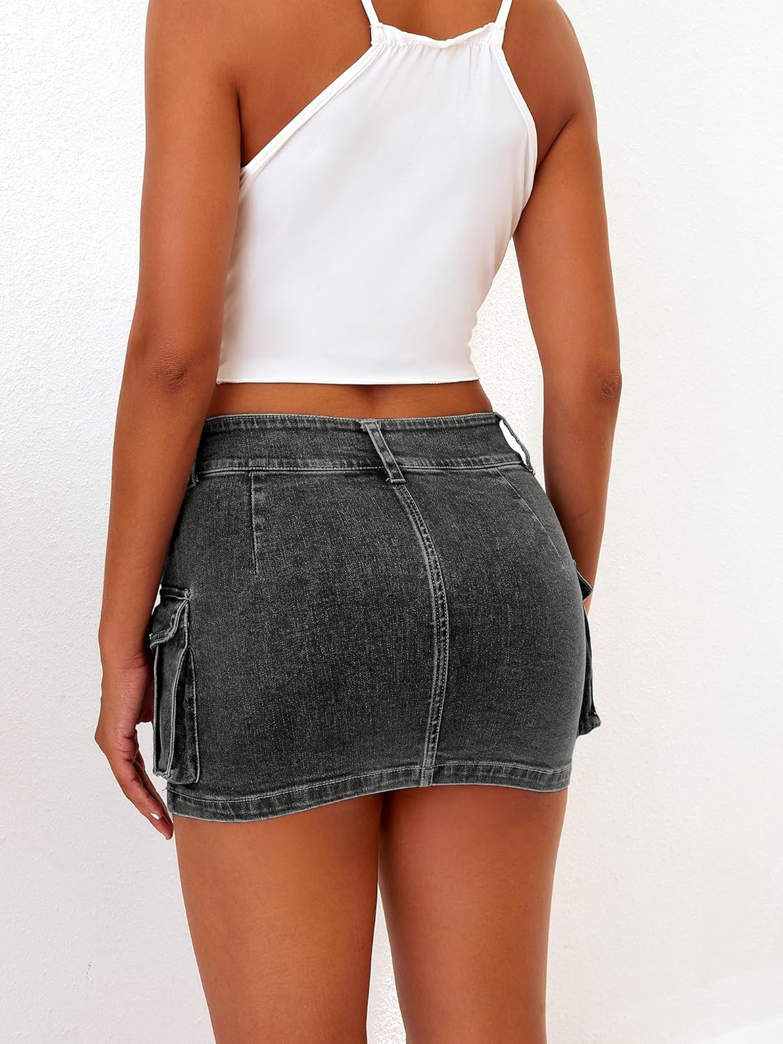ELLEVEN High Stretchy Cargo Skirt for Women, Low Waist Y2k Mini Skirt Cute Denim Skirt with Pockets - Image 5