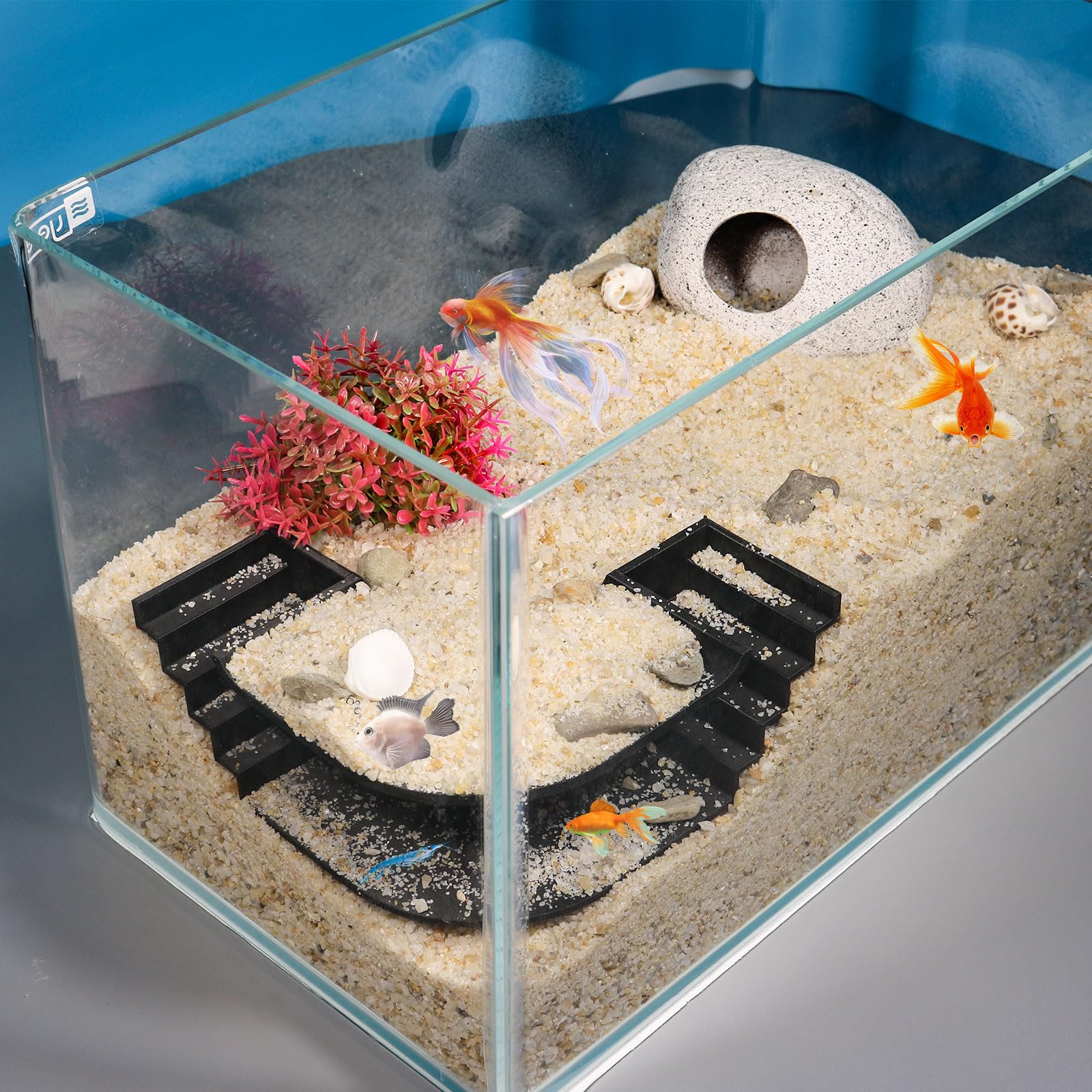 LingoFoto Aquarium Fish Tunnel/Cave, Black, Resin, Modern, 2.5 Inches, Tabletop, Corner Fish Hide, Fish Tank Decoration