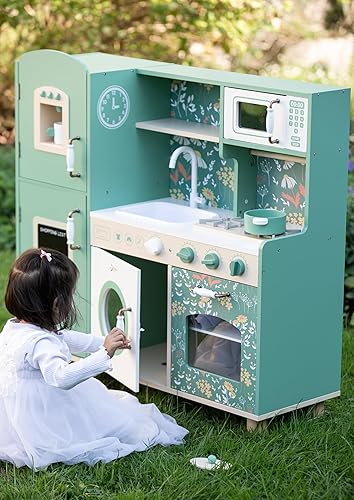 Miniatura 18 de Classic World Juego de cocina vintage de madera con fregadero, estufa, armarios, lavavajillas y accesorios para niños, cocina creativa para niños a