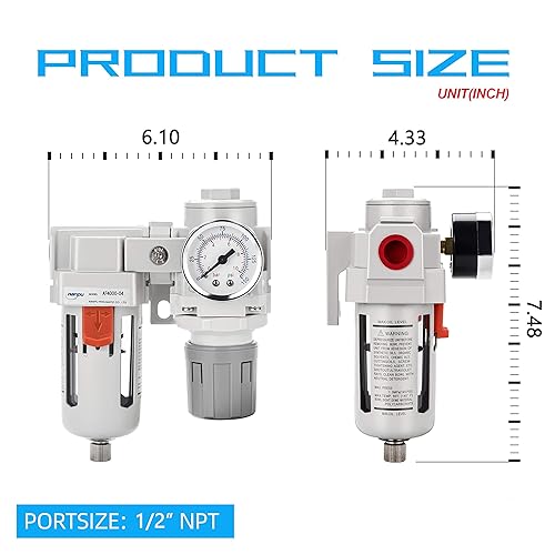 Miniatura 3 de NANPU Regulador de filtro de aire comprimido NPT de 12 pulgada combinado Piggyback, elemento de 5 micrones, cuenco de polietileno, drenaje