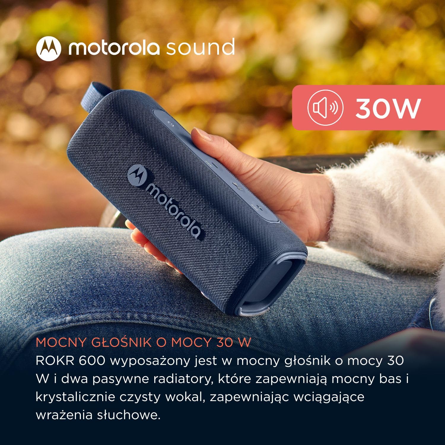 Motorola Sound ROKR 600 Głośnik bezprzewodowy Bluetooth – mocny dźwięk 30 W, wodoodporność i pyłoszczelność, 6 godzin odtwarzania, kolor niebieski