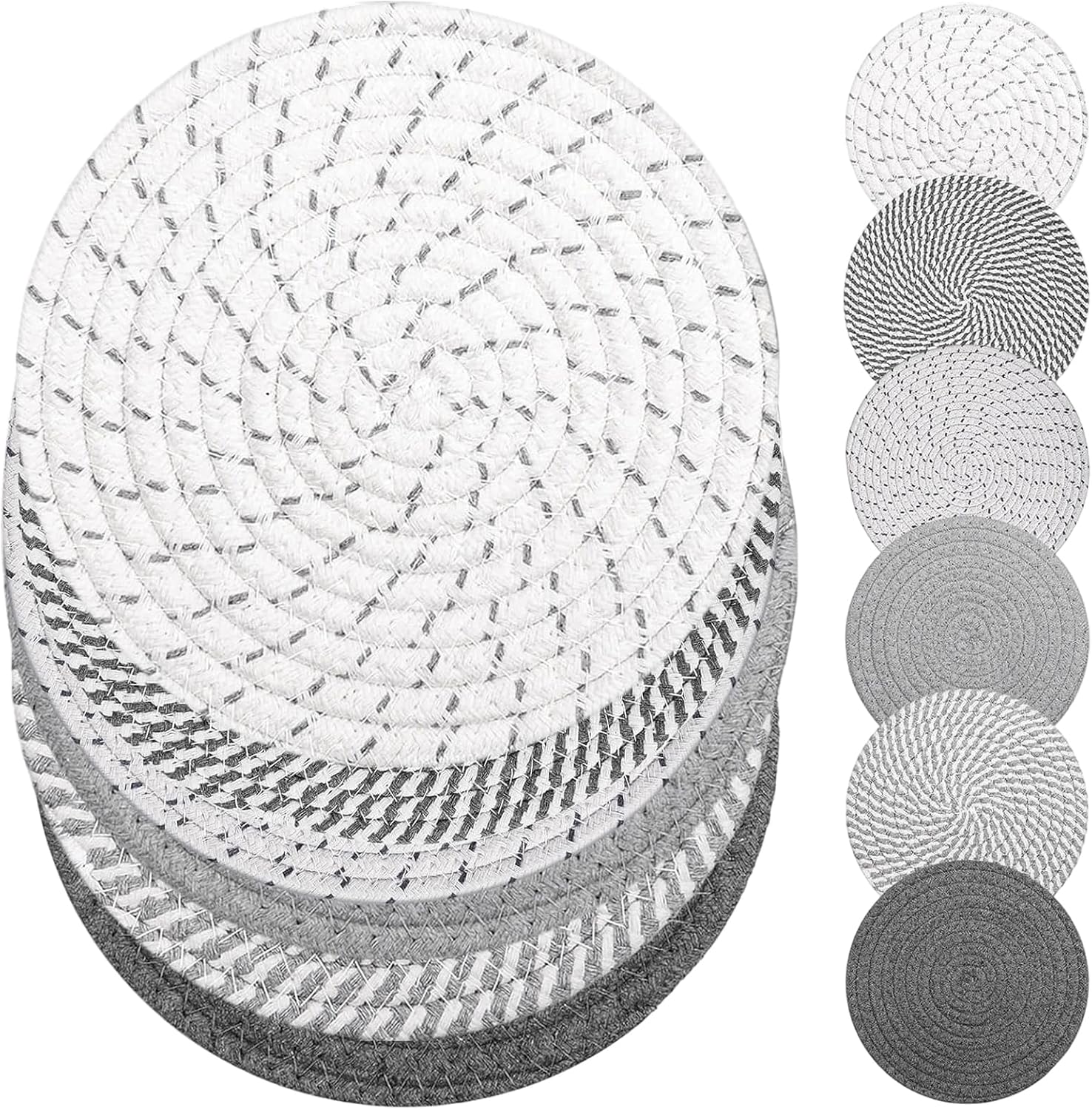 6Pcs Trivets for Hot Dishes - Hot Pads Cotton Rope Pot Holders for Kitchen Gray Pan Protectors for Stacking 10 Inch