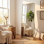 HARRITPURE 56" x21“ Miroir pleine longueur - Miroir d'angle arrondi avec support, cadre en aluminium noir Miroir plein corps debout suspendu ou mur de retenue pour chambre, salon