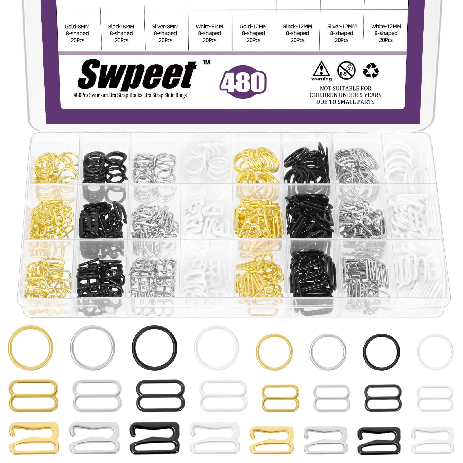 Crochets de maillot de bain et soutien-gorge Swpeet | Kit de 480 pièces métalliques