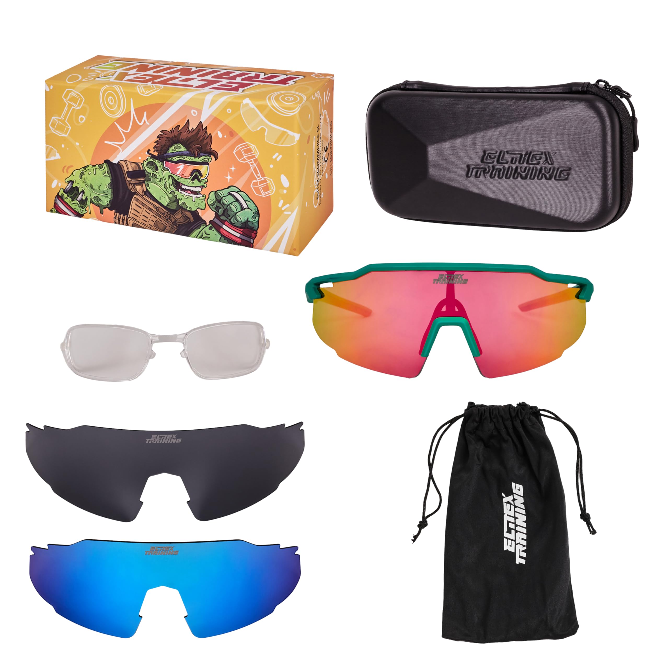 ELITEX TRAINING Vision One gepolariseerde sportzonnebril met 3 verwisselbare lenzen met UV-400 bescherming voor fietsen, crosstraining, fitness
