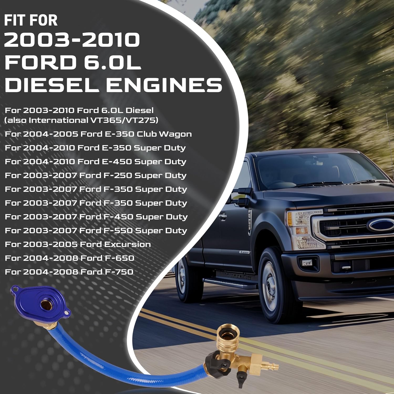 6.0L Oil Cooler Flush Kit With "T" Port and Aluminum Anodize Adapter Compatible with 2003-2010 Ford Replacement for VT365 VT275