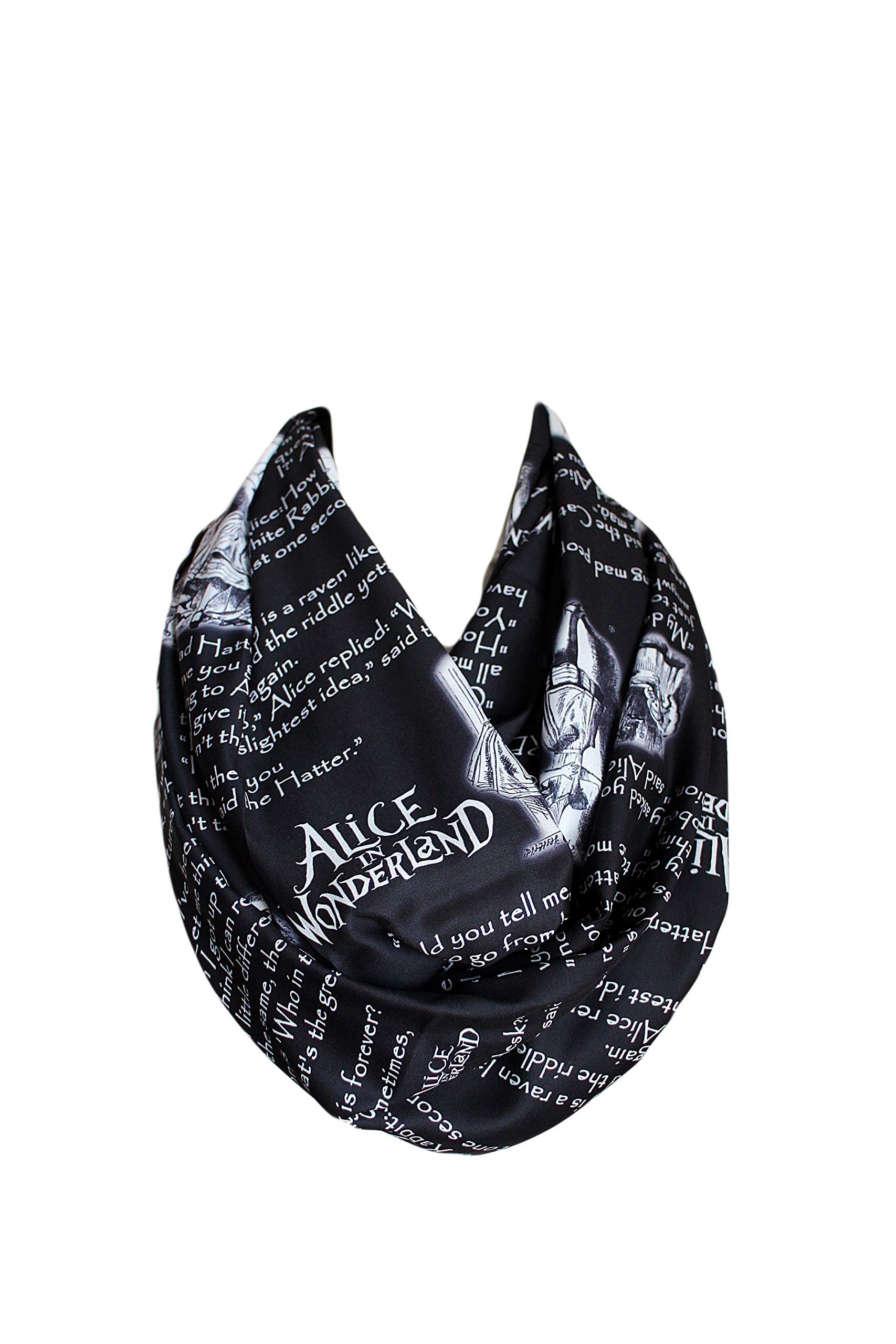 Etwoa's Lewis Carroll Alice in Wonderland Book Scarf Quotes Black Infinity Scarf