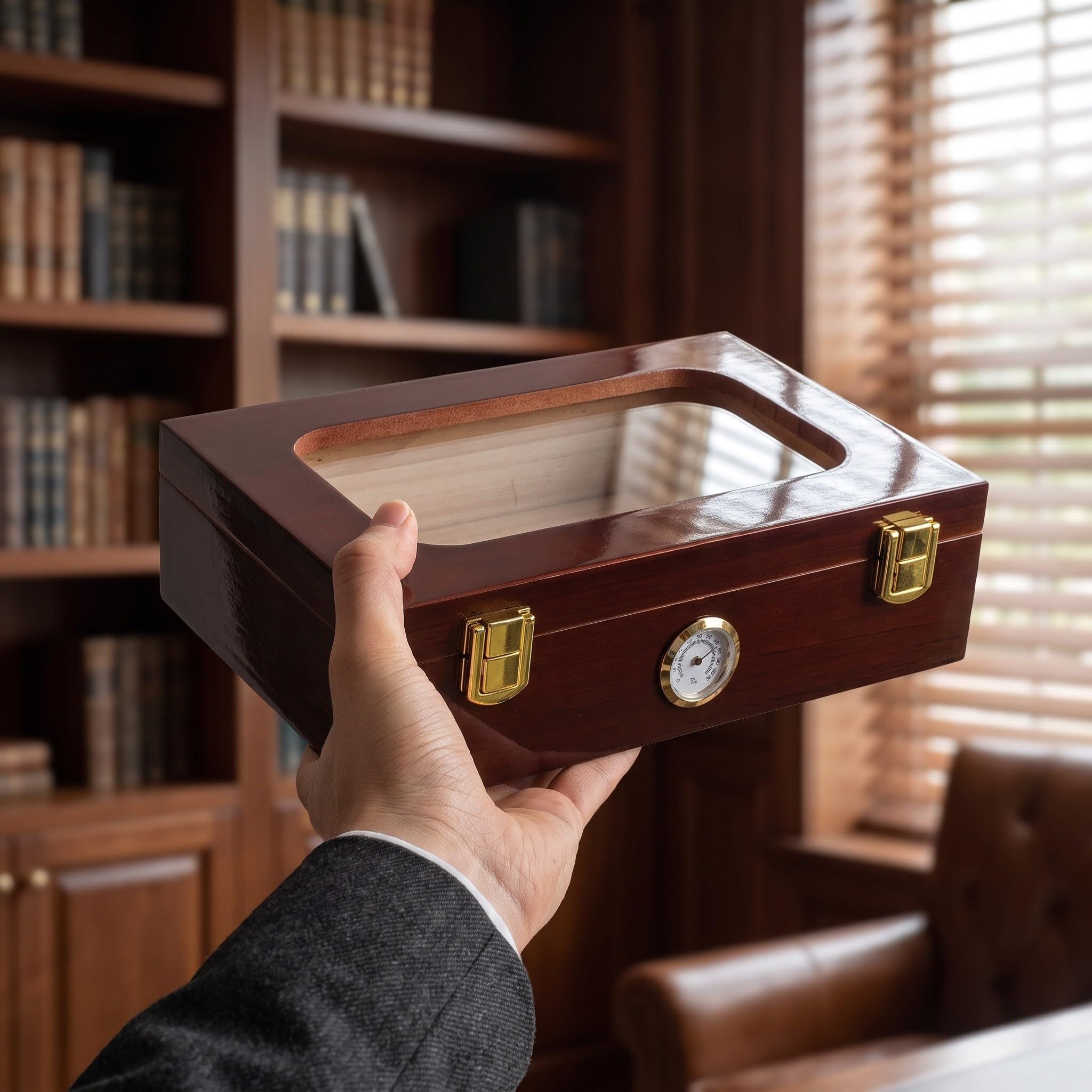 Didiseaon Humidor de, caja de con tapa de cristal y humidificador