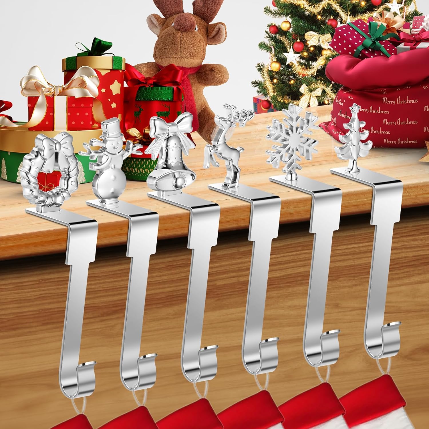 Christmas Stockings Holder for Mantle Set of 6, NonSlip