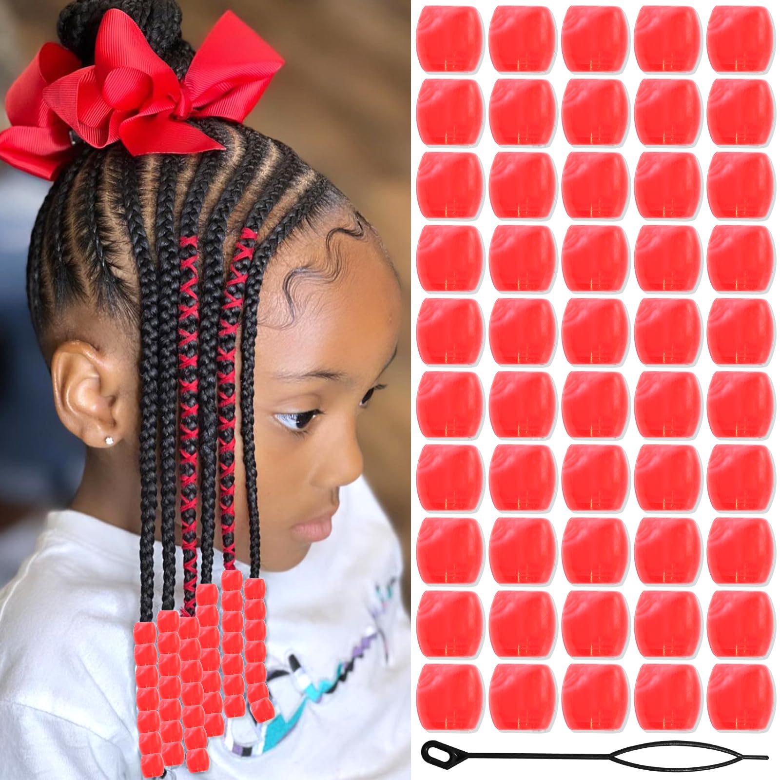 VENOFEN 50PCS Red Hair Beads Acrylic Loc Bead Christmas Braids Accessories Decoration Xmas Dreadlock Beads Hair Jewelry Making Kit