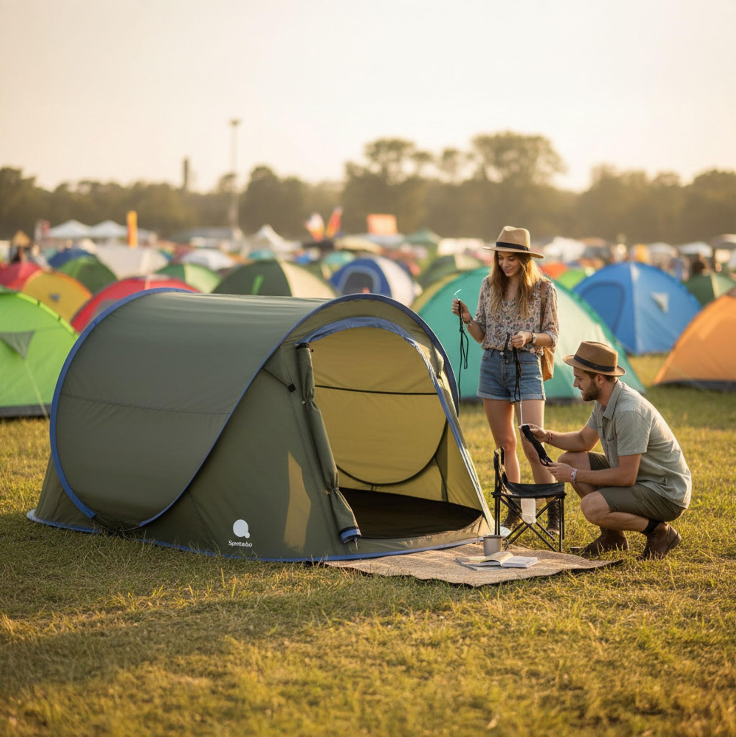 Pop Up Wurfzelt für 2-3 Personen in blau, grün oder Silber - Trekking und Camping Sofortzelt - Automatisches Sofortzelt Einhandzelt Zelt inklusive Heringe + Spannseile wasserdicht