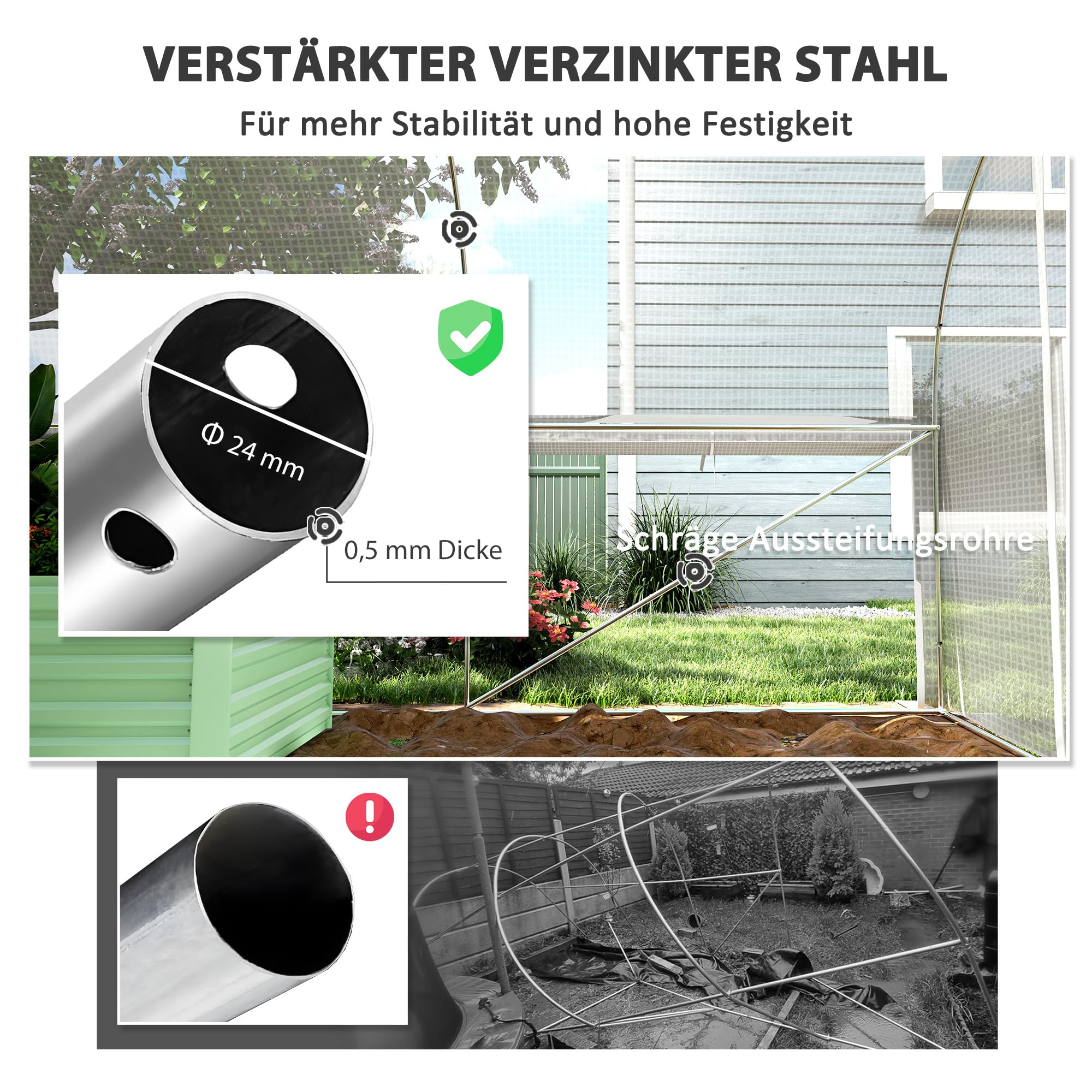 Serra Outsunny 6 x 3 x 2 m con 8 finestre e porta, pareti laterali avvolgibili, tunnel per pomodori in pellicola resistente ai raggi UV con struttura in acciaio zincato, bianco