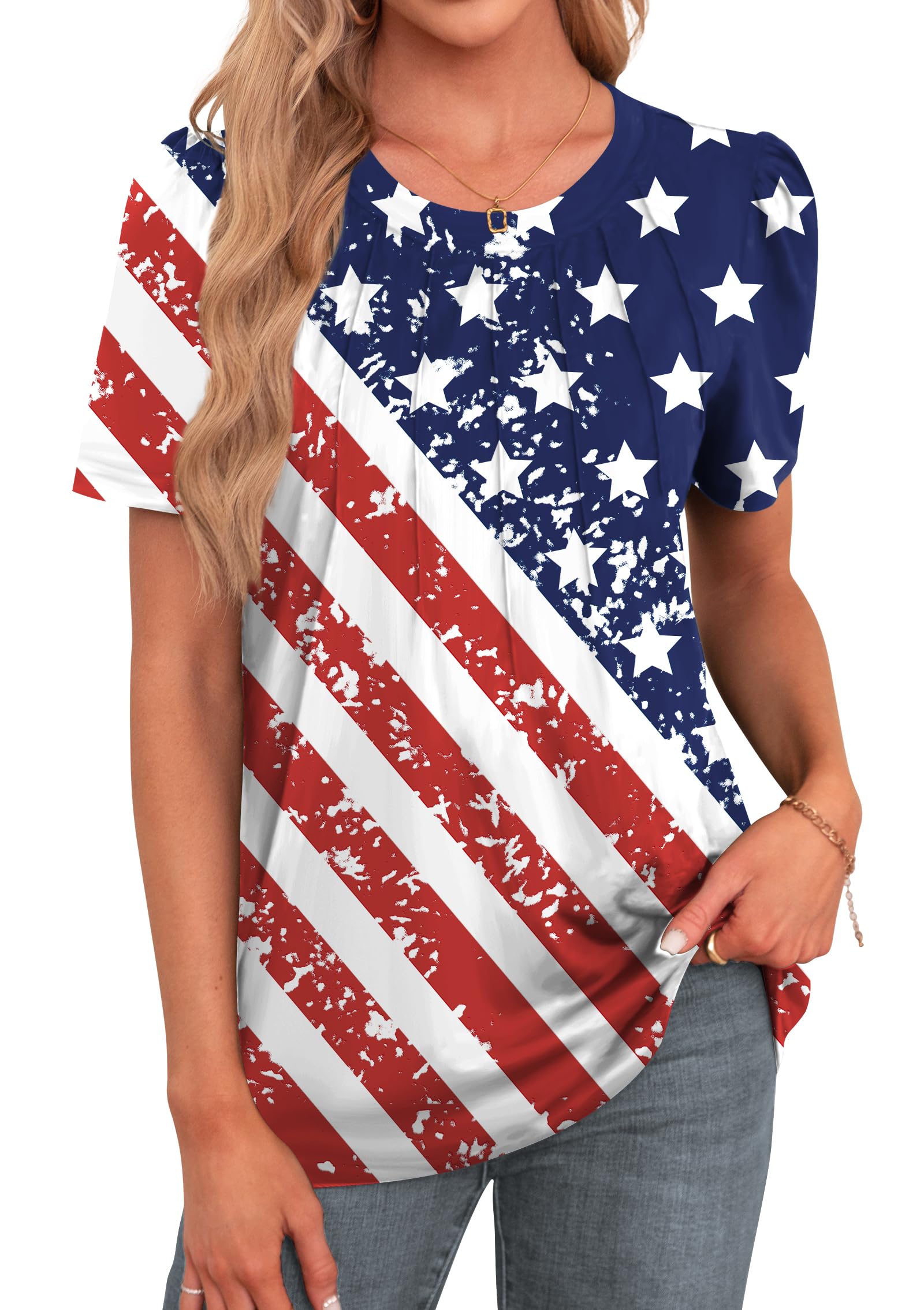 Agnes Urban Womens Tops Dressy Casual Short Sleeve Shirts Summer Loose T Shirts Trendy Tops Pleated Tunic Blouses