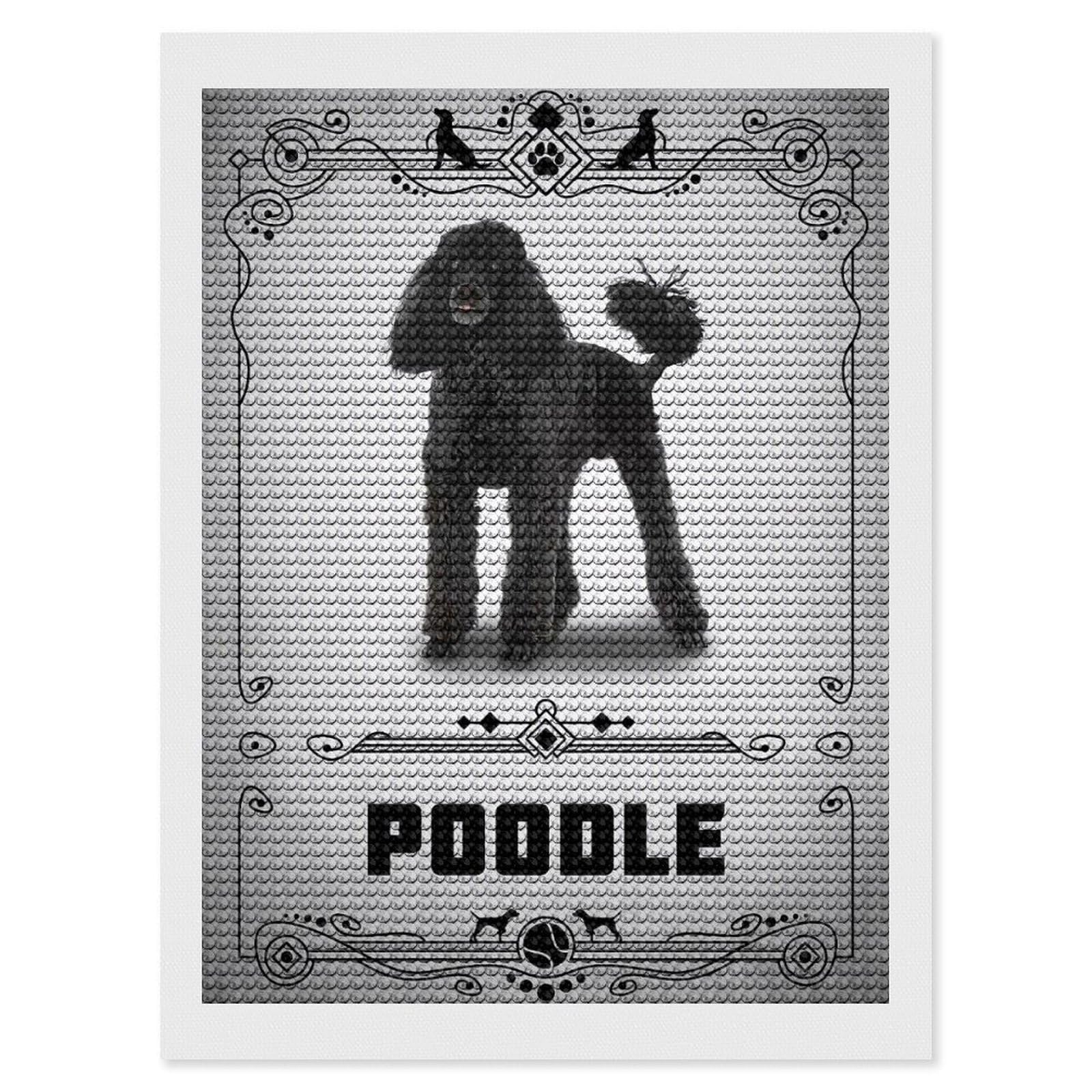 Junmoney Poodle Diamond Painting Canvas Set 12"x16", for Adults, Bedroom Decor, Good for Quiet Evenings, Festive Craft Gift