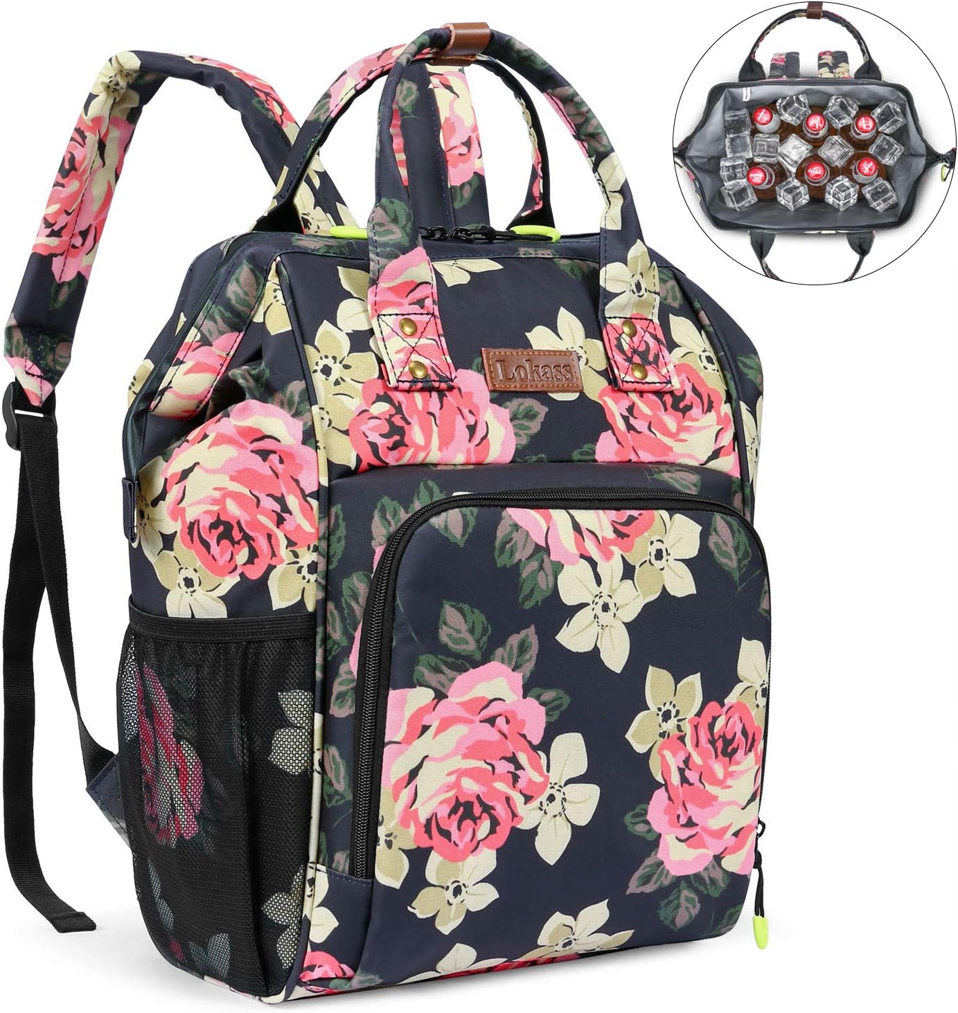 LOKASS Insulated Cooler Bag Backpack Lightweight Lunch Box Backpack Thermal Cooler Bag Keep Beer Cool Leakproof Coolers Backpack for Man Women Lunch Beach Picnics Hiking or Day Trips,Floral