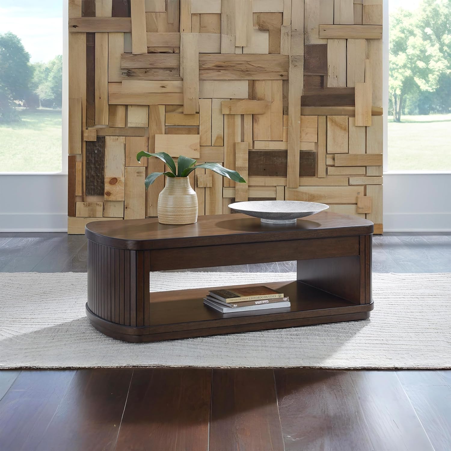 Signature Design by Ashley Korestone Casual Lift Top Cocktail Table with Pedestal Base, Dark Brown