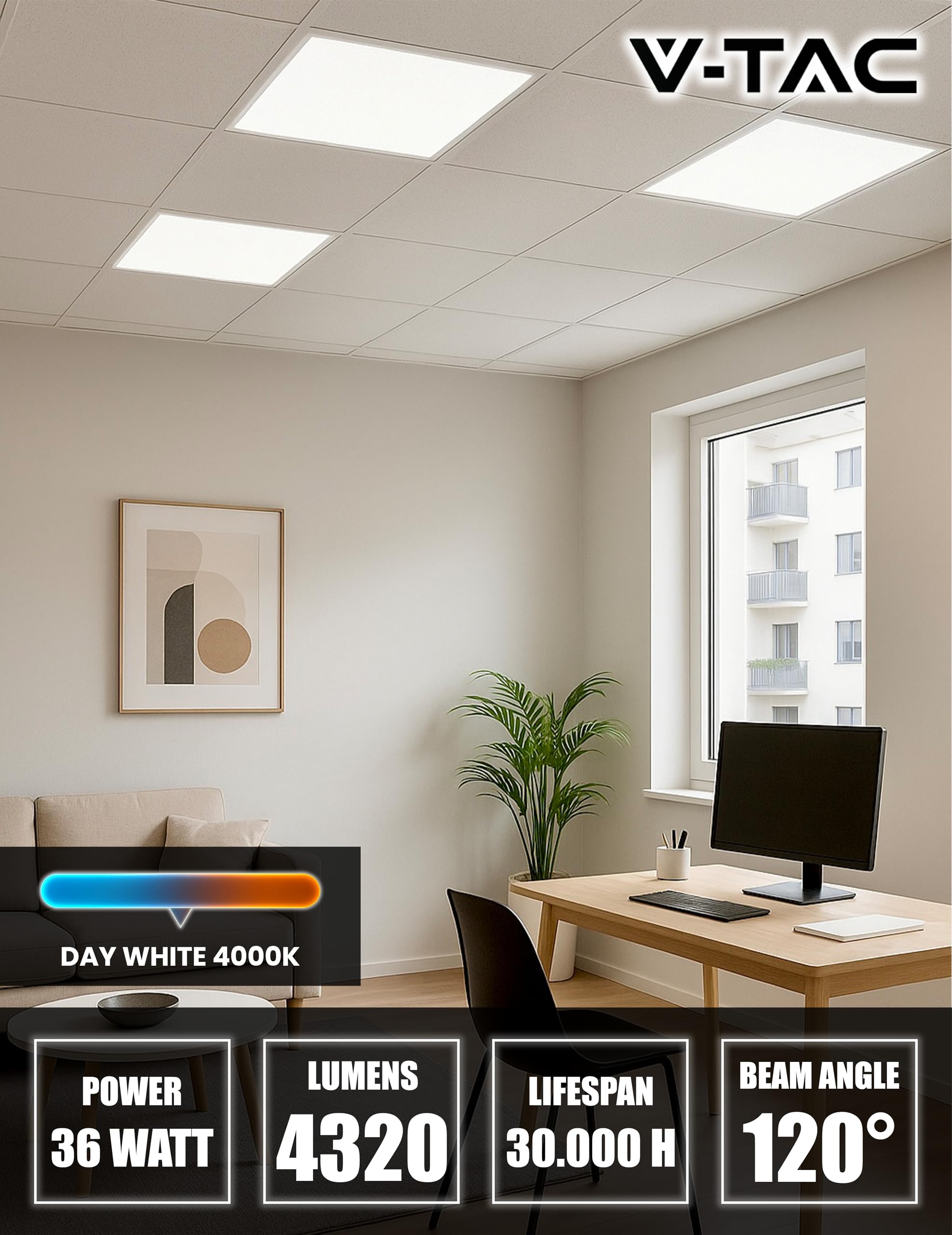 V-TAC LED Panel Einbaupanel Einbauleuchte 36W – Chip Samsung – 60 x 60 cm - Quadratische Lampe cm – 4320 Lumen – IP20 – Deckenleuchte für Decke, Büro, Zuhause, Geschäft – Licht 4000K Neutralweiß