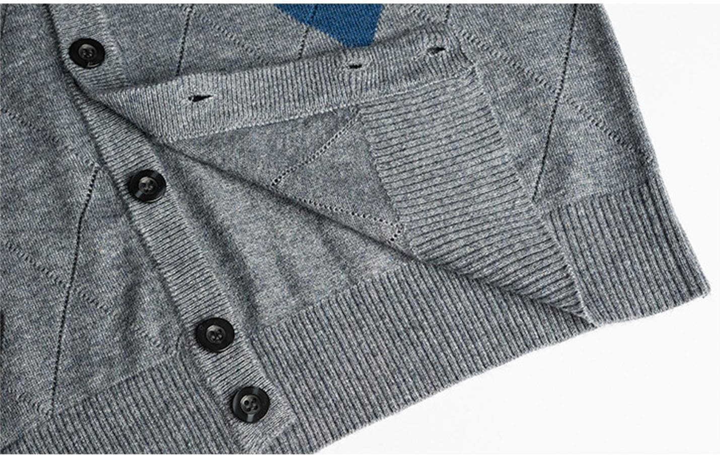 Flygo Mens Wool Button Front Argyle V Neck Sweater Vest (X-Large, Dark Grey)