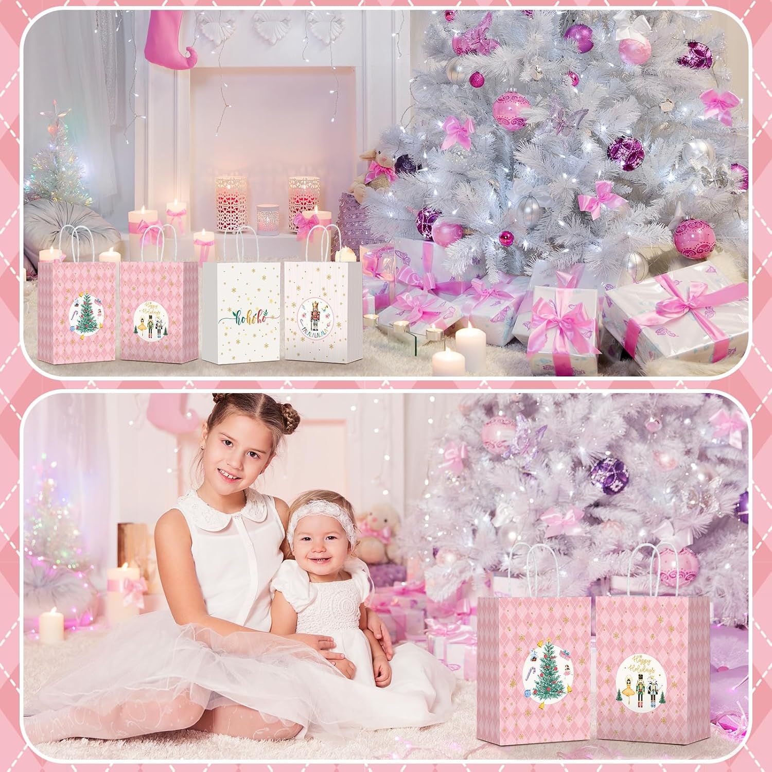 Zhanmai 24 Pcs Pink Christmas Party Favors Gift Goodie Bags with Handles Paper Nutcracker Merry Christmas Tree Candy Treat Bags for Xmas Gifts Wrapping Party Supplies - Image 6