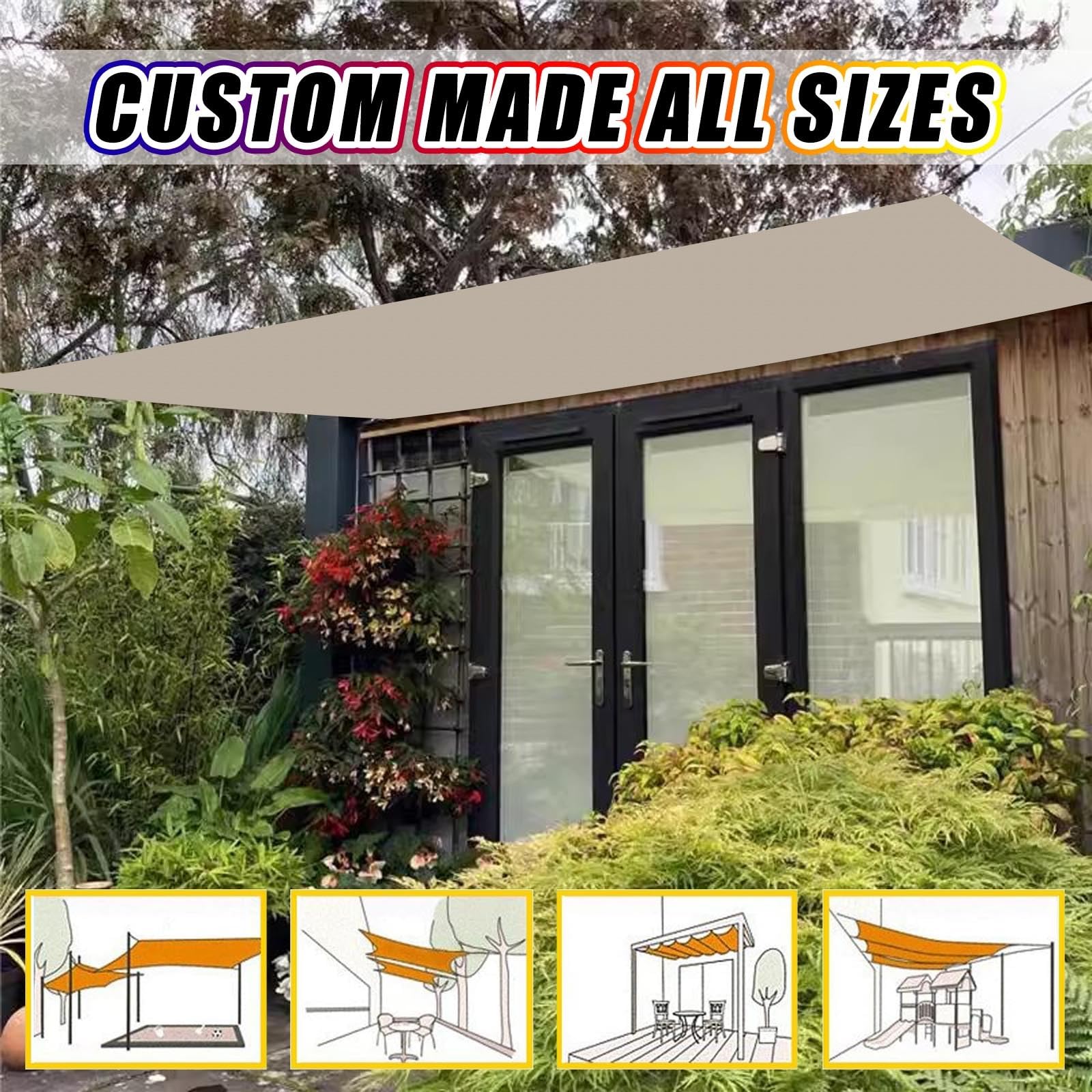 Wodoodporny prostokątny żagiel przeciwsłoneczny 1.7 x 2.6 m Pergola żaglem patio, Schronisko z wanną z hydromasażem 95% współczynnik cieniowania do szklarni, patio, basenu, roślin, Khaki