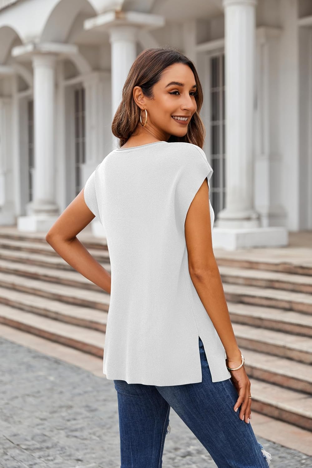 Zeagoo Sweater Vest Women Crew Neck Loose Fit Knit Lightweight T Shirts Pullover Casual Summer Outfits - Image 2