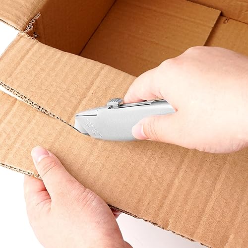 Miniatura 6 de Paquete de 2 cortadores de caja, práctico cuchillo utilitario retráctil, cuchillo ergonómico, cortadores de caja para almacén, oficina, abridor de