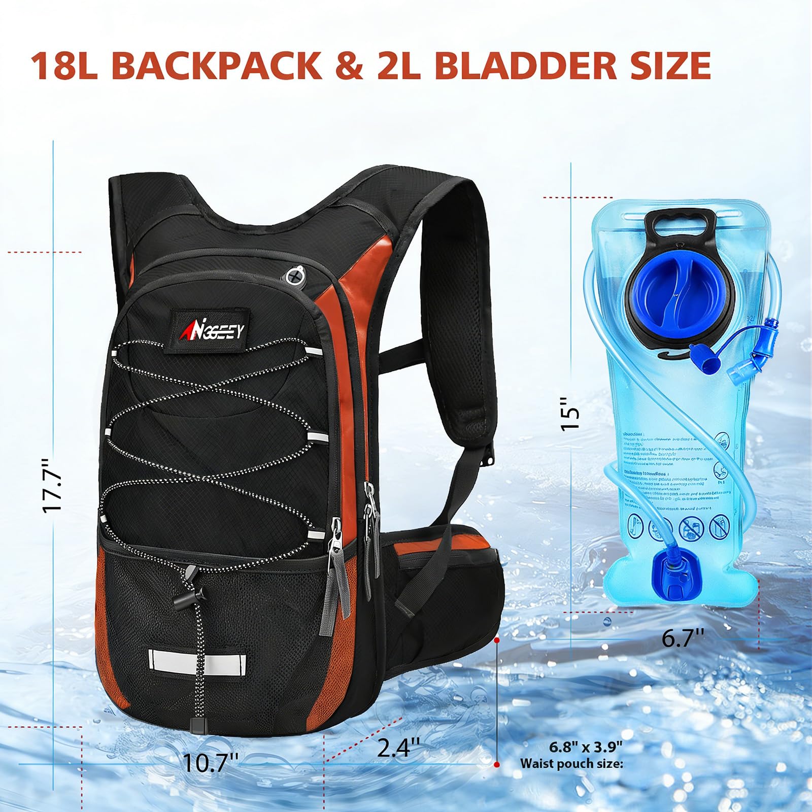 Zaino per l'idratazione isolato, con sacca idrica da 2 l, zaino da trekking per uomini, donne, bambini, zaino per escursionismo, corsa, ciclismo, campeggio