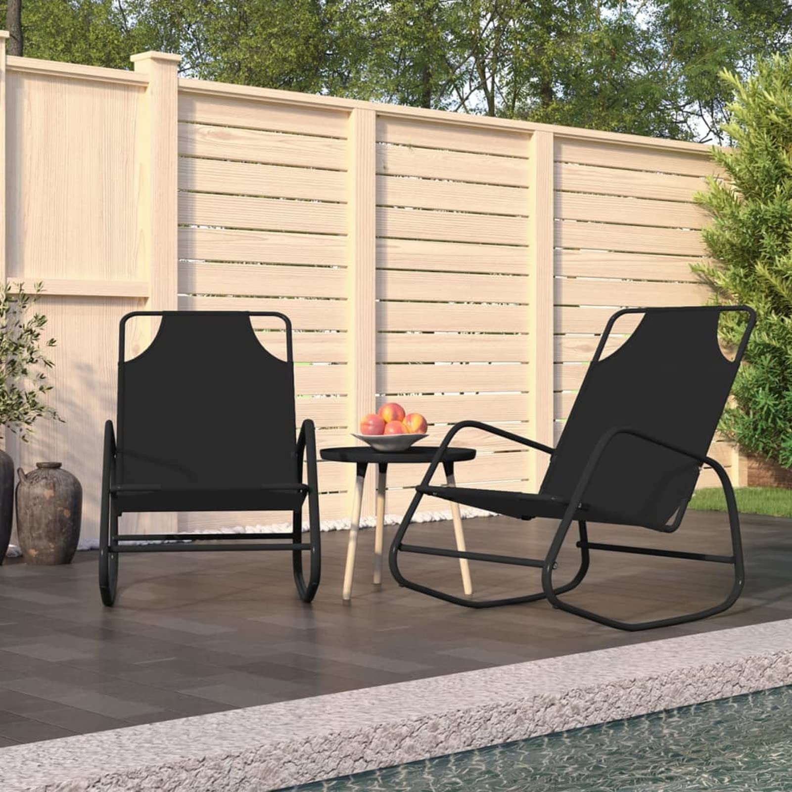Chaises Longues à Bascule en Acier Noir | Mobilier de Jardin Élégant