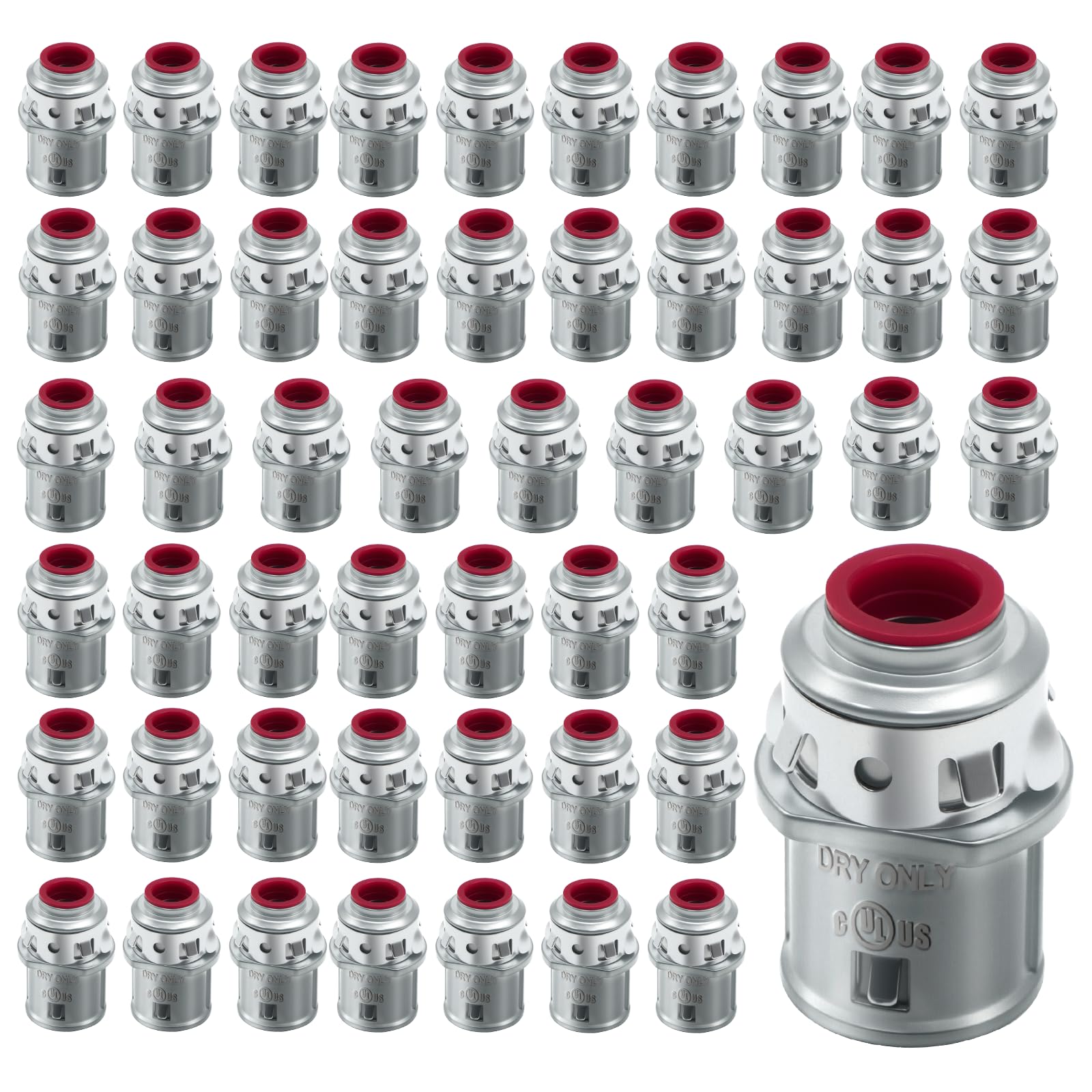 3/8" Snap-In MC Connectors, 50-Pack, 1/2" Knockout, UL Listed