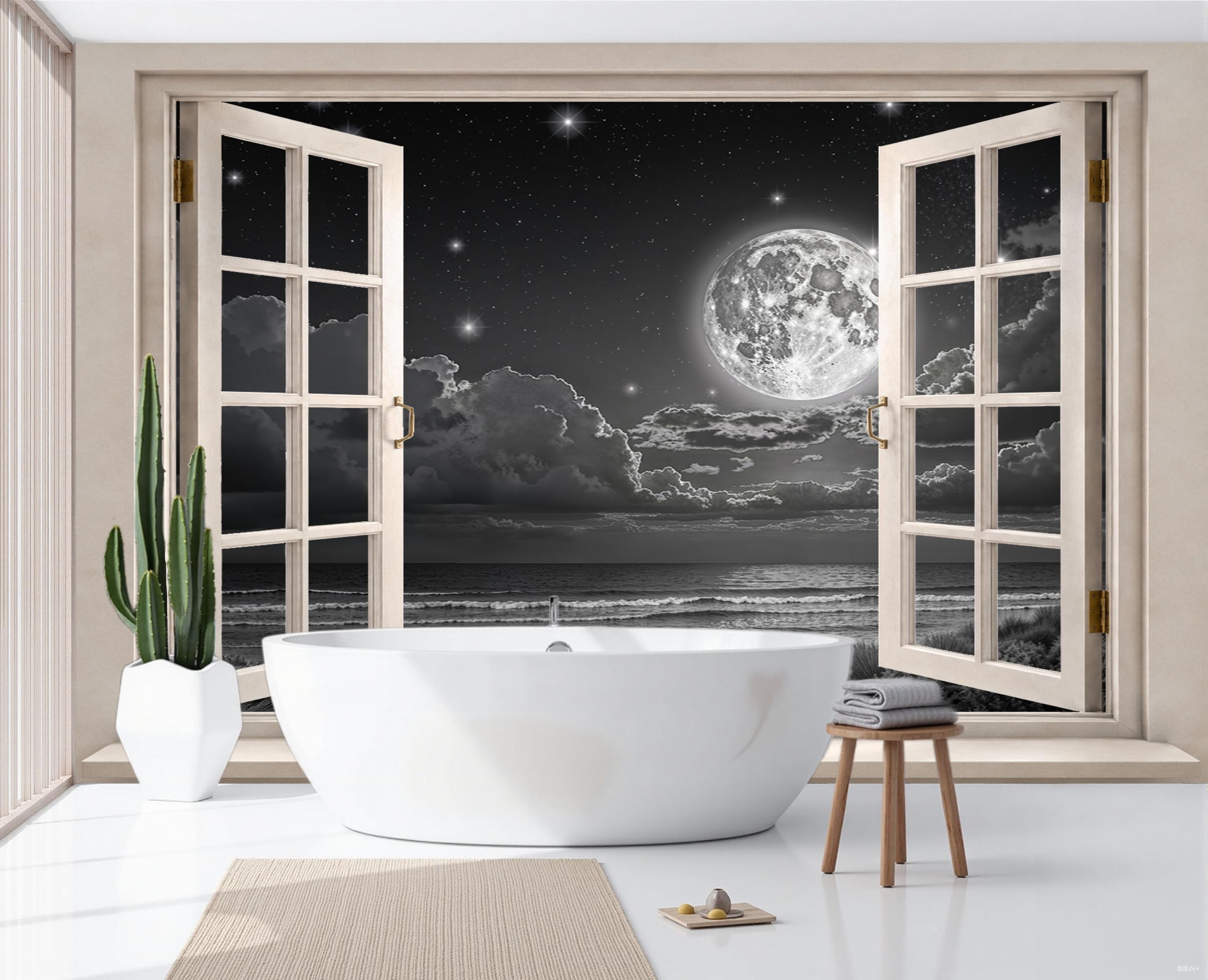 Papier peint intissé paysage naturel lune gris lavable 400x280 cm