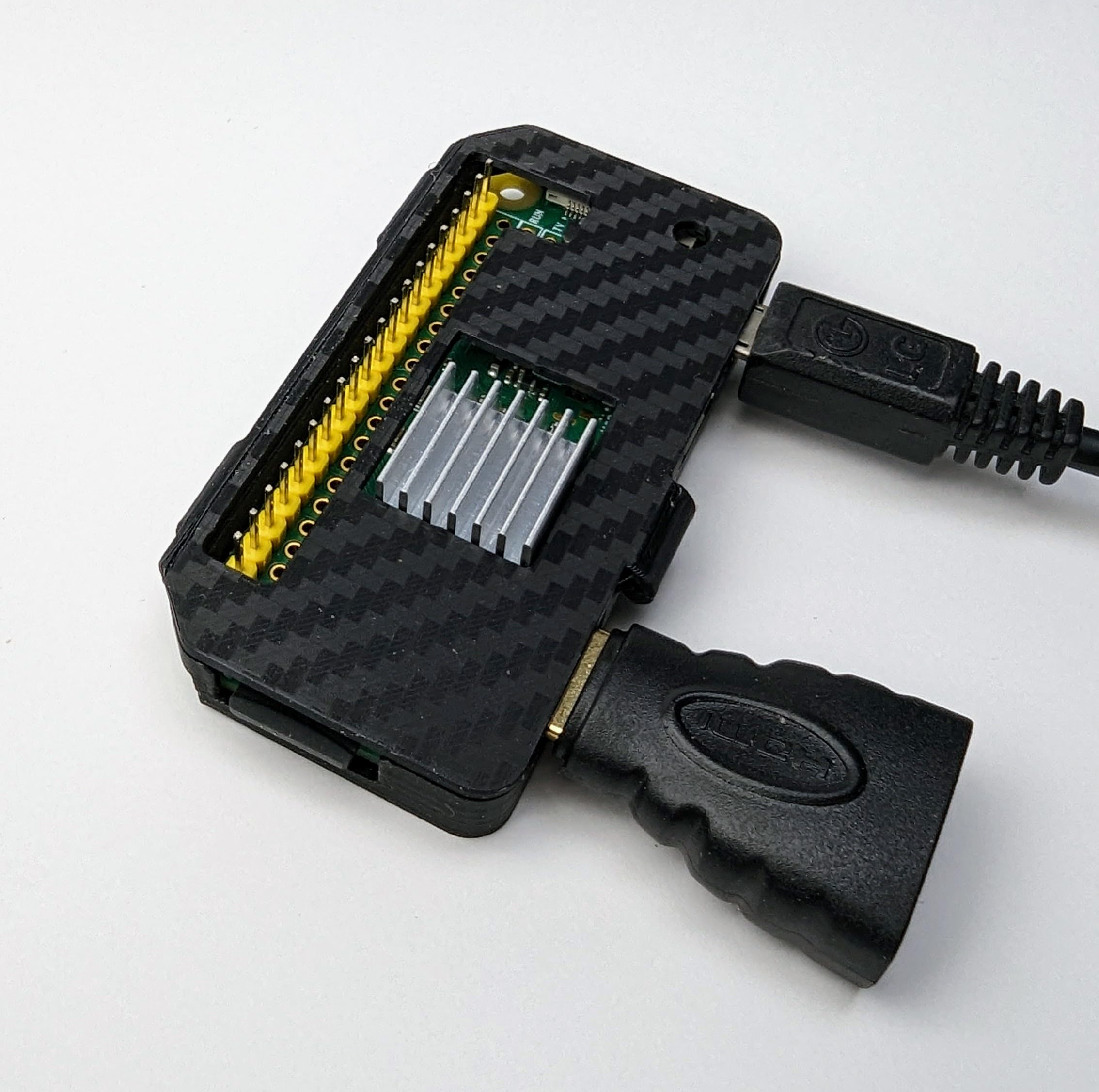 Generic Compact Raspberry Pi Zero Protective Case (Black Carbon Fiber Look)