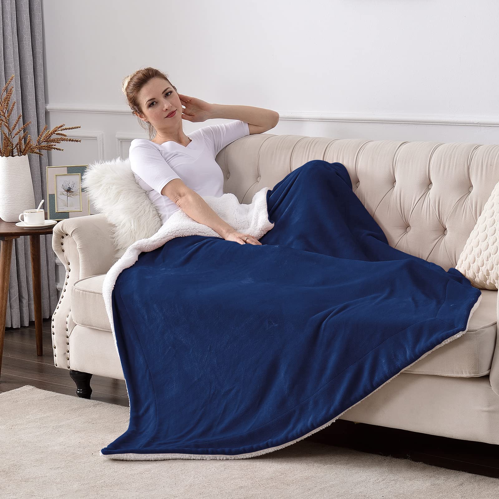 Coperta XL Sherpa 150x200 Cm In Peluche Blu – Morbida, Spessa E Calda – Lavabile In Lavatrice – Per Divano E Letto, Alta Qualità
