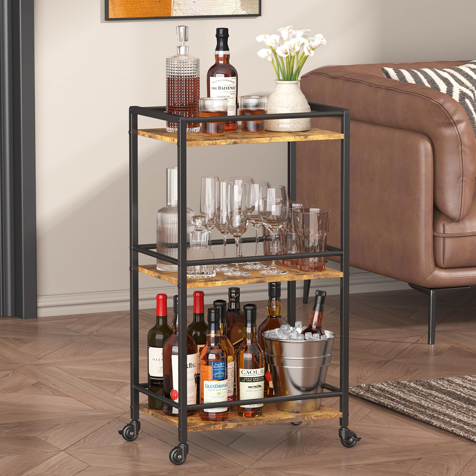 Lifewit Carrello da Cucina a 3 Livelli con Ruote Bloccabili, Carrello Portaoggetti per Cucina, Soggiorno, Uso Esterno, 43,2 x 30 x 81,5 cm, Nero