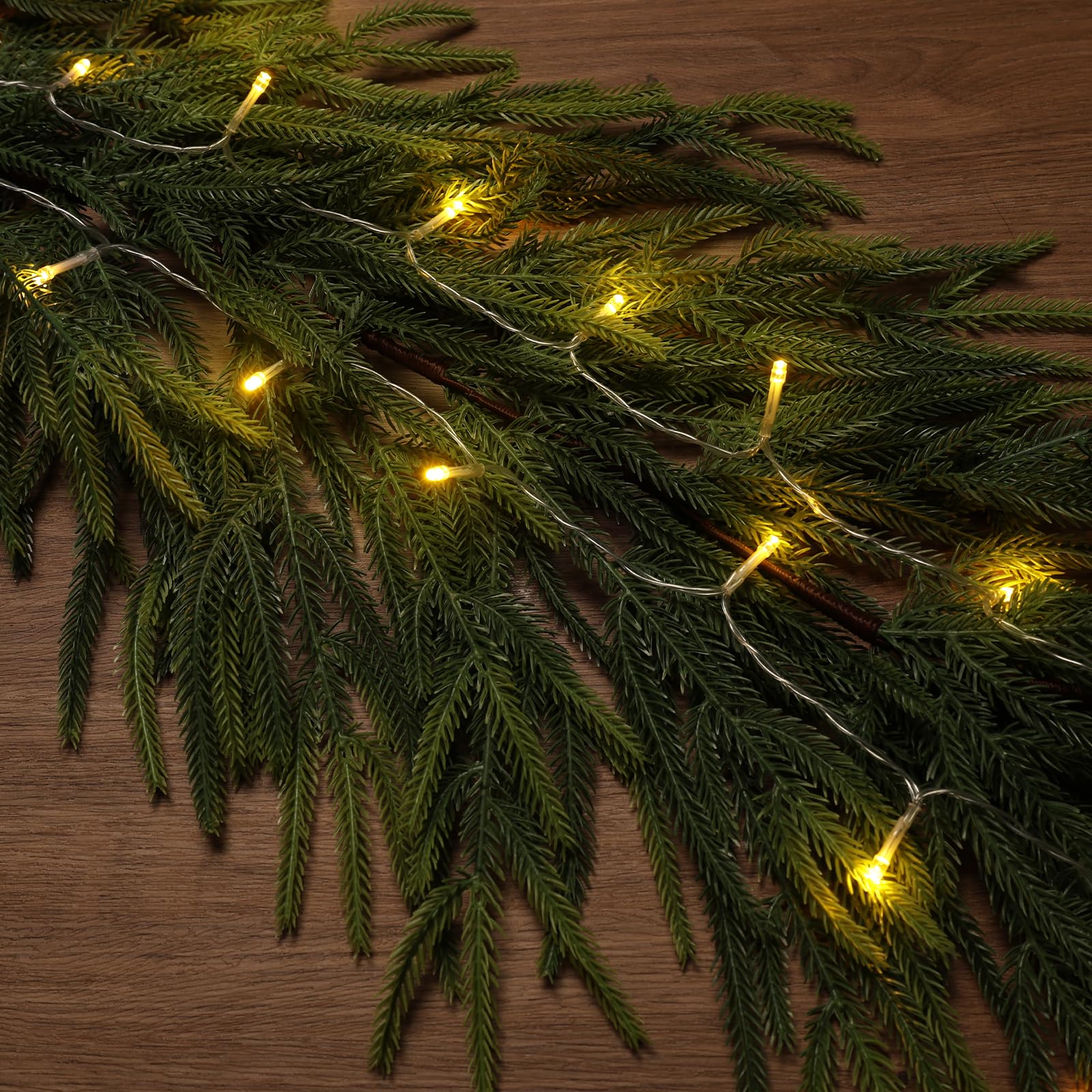 Ghirlanda natalizia con luci, 1,8 m, in legno di pino norfolk, decorazione natalizia per camino, tavolo (1,8 m con luce (batteria non inclusa)