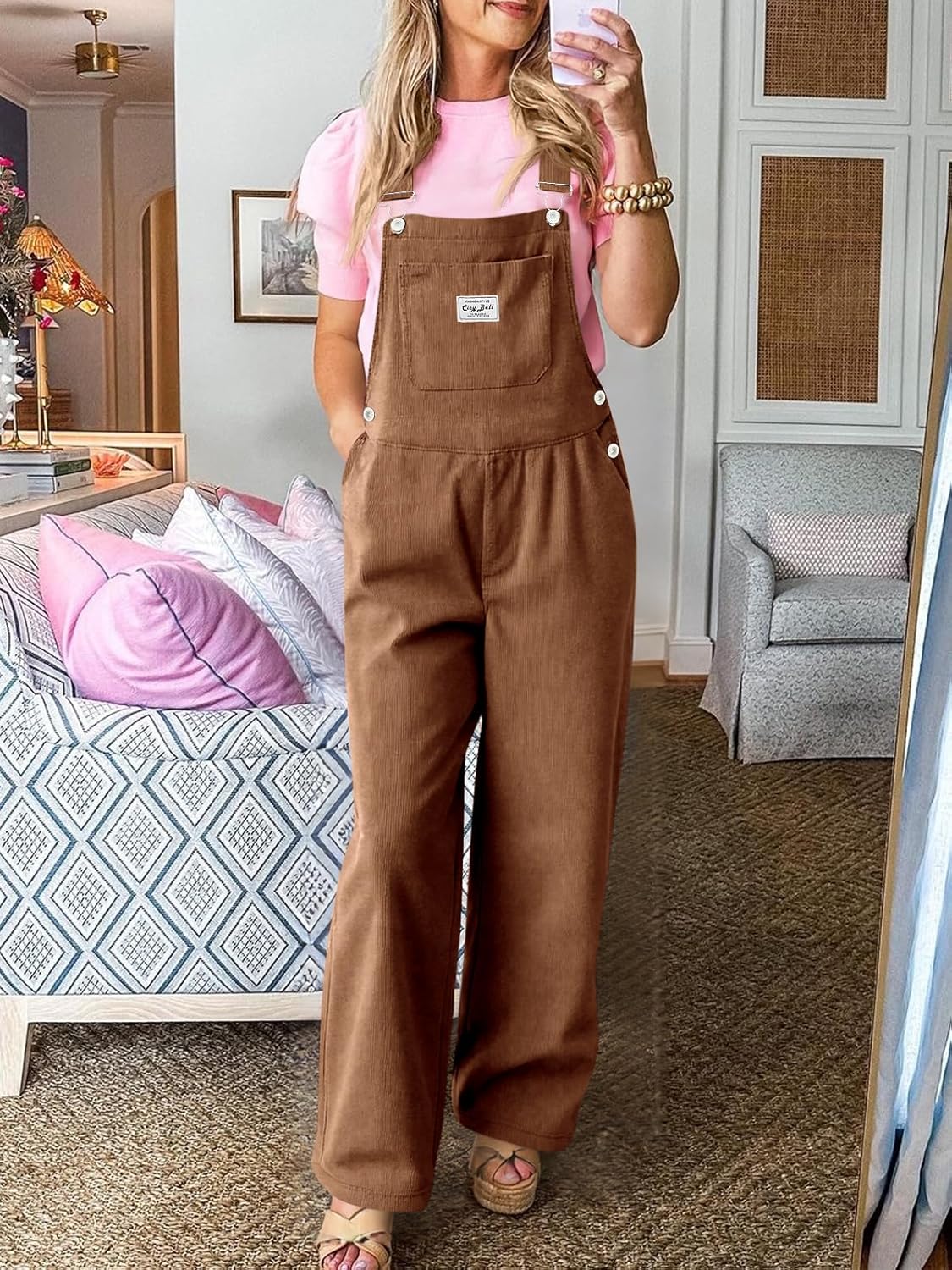 Cicy Bell Womens Corduroy Bib Overalls Casual Adjustable Strap Wide Leg Jumpsuits Baggy Trendy Long Rompers with Pockets - Image 4