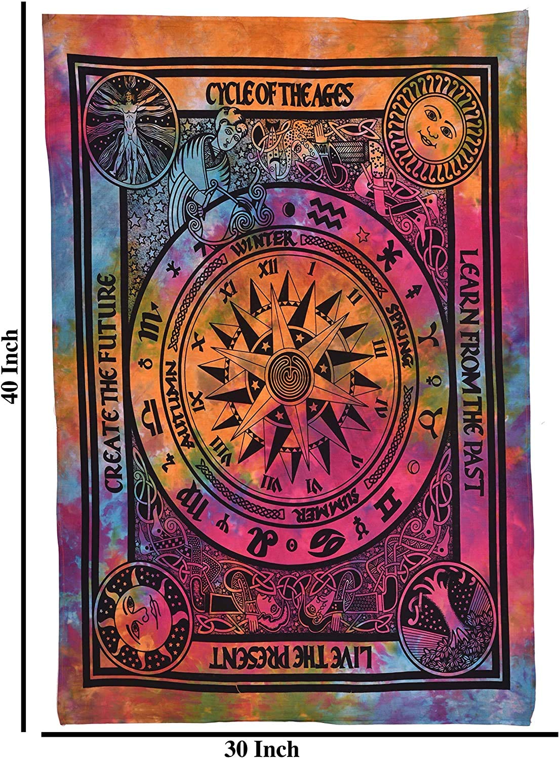 Indian Collectible - Arazzo da parete con motivo mandala psichedelico inglese rashi tie dye, hippie, hippy, celeste, da appendere alla parete, multicolore (poster (76 x 101 cm)
