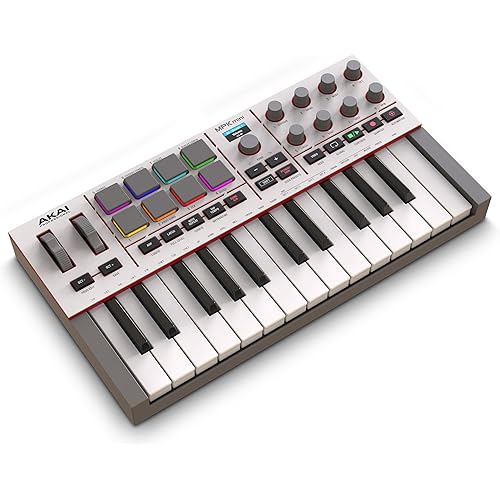 Akai Professional MPK Mini IV USB-C MIDI Keyboard Controller for Beginners and Producers - MPC Drum Pads, 360° Knobs, Pitch and Mod Wheels, Production Software, Native Instruments Sound Package, Grey