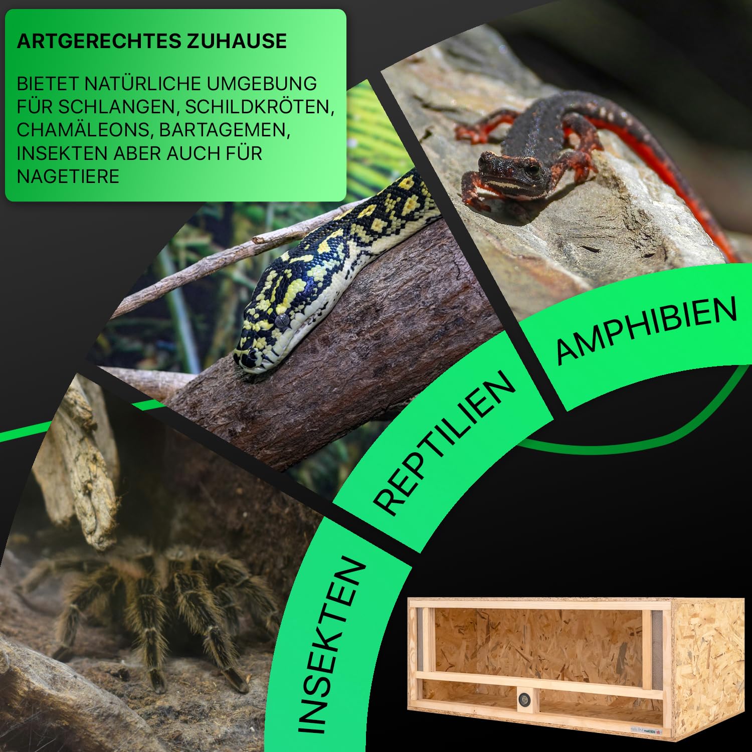 ITA Holz Terrarium 100x50x40 cm mit Frontbelüftung & Integriertem Hygrometer - Holzterrarium aus OSB-3 Platten - Terrarien für Reptilien, Schlangen, Amphibien - EU Produkt, FSC Zertifiziert