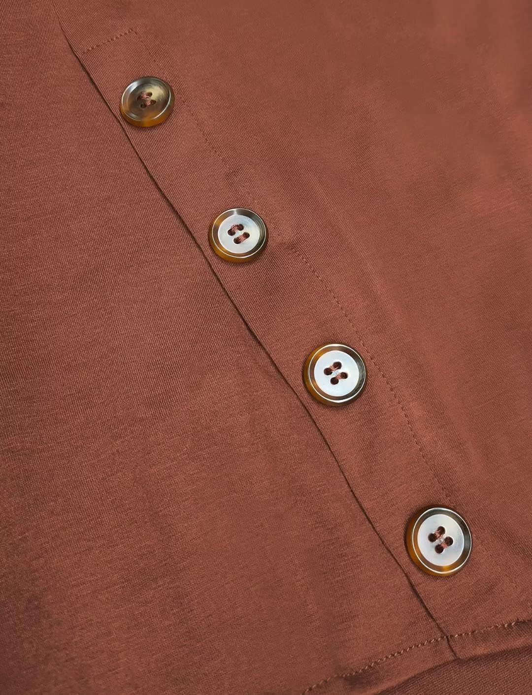 Orchidays Womens Casual Short Sleeve Tops Dressy Crew Neck Side Button Shirts Blouse - Image 3