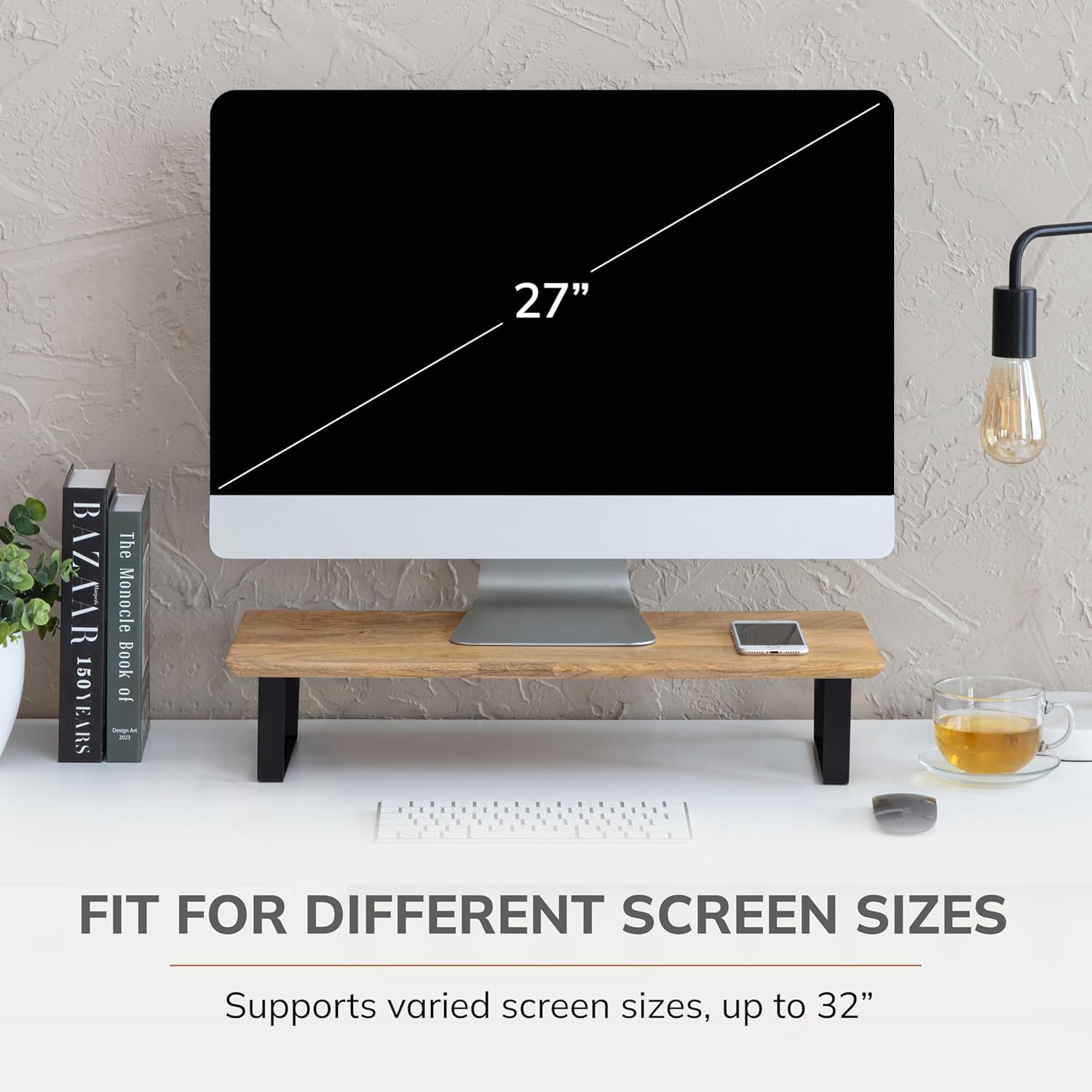 Anji Mountain Monitor Stand - Desktop Organizer & Laptop Riser, Ergonomic Monitor Riser, Space-Saving Monitor Stand for Desk, Durable Construction, Easy Assembly, Ideal for Home & Office,Natural