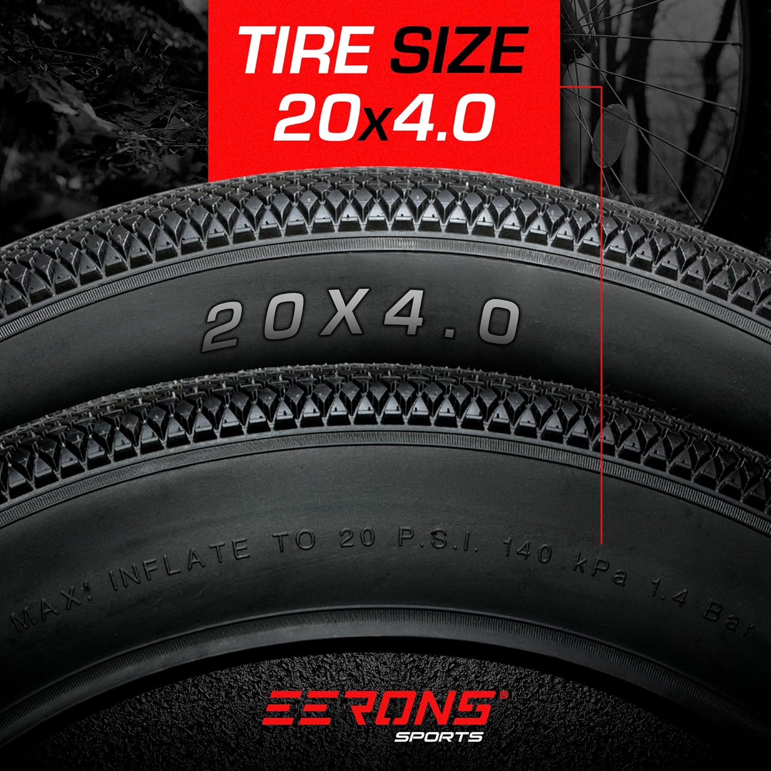 20x4 Fat Tire for Bicycle (2Pack), High-Performance Tires-Designed to Improve Speed & Minimizes Drag on Hard-Pack or Paved. Replacement Tire Compatible with Urban,Mountain or Three-Wheeled Bicycle.