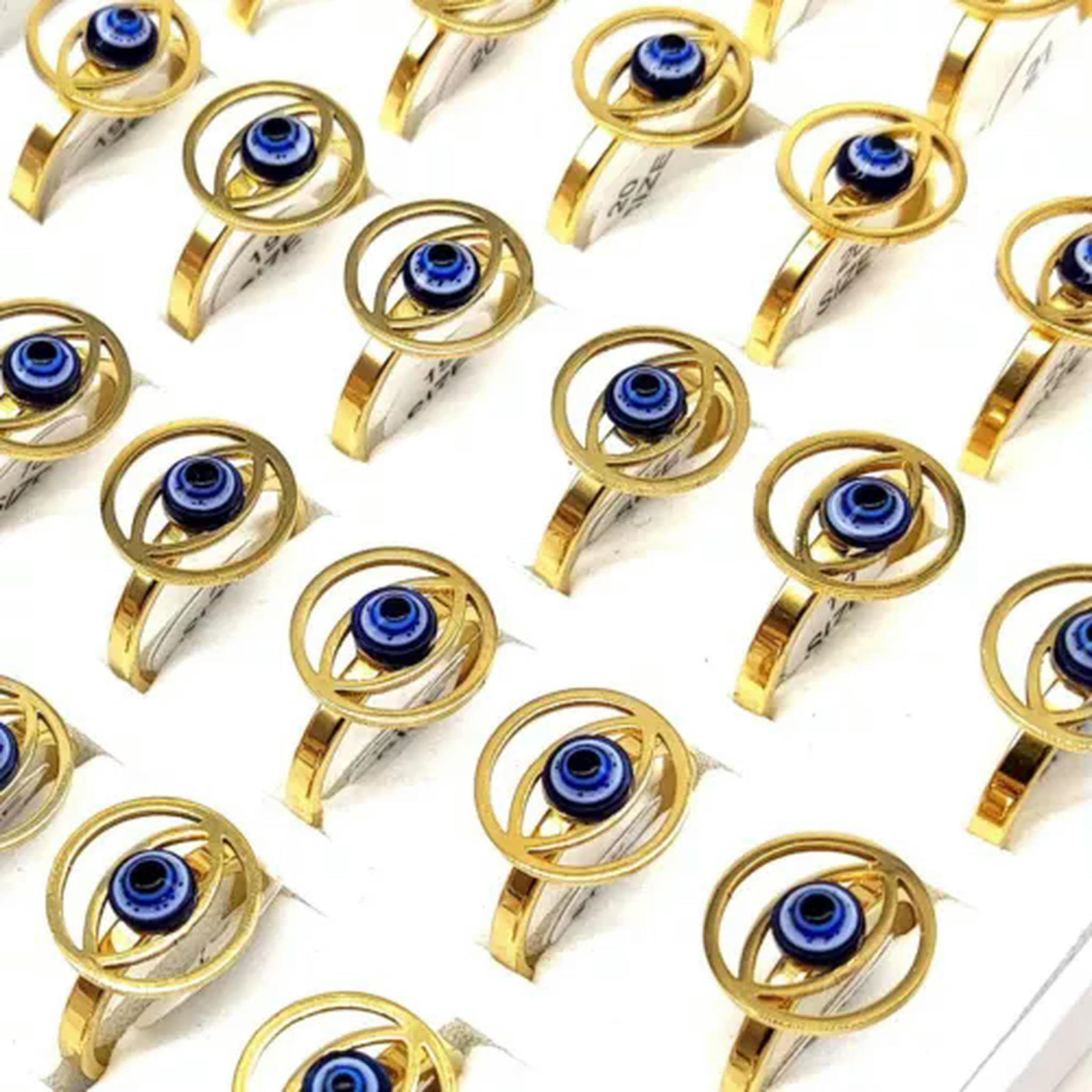 Bagues œil bleu lot de 30 en acier inoxydable pour femme au design moderne unique
