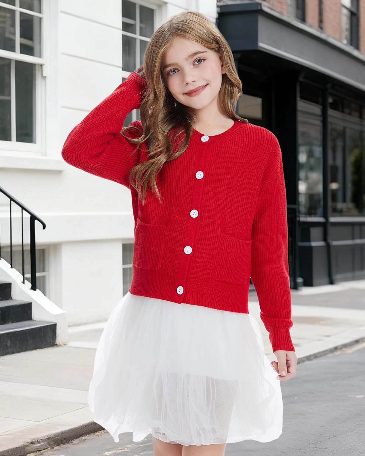 Girls Cardigan Sweater School Uniforms Toddler Long Sleeve Button Knit Solid Sweaters Tops - Image 2