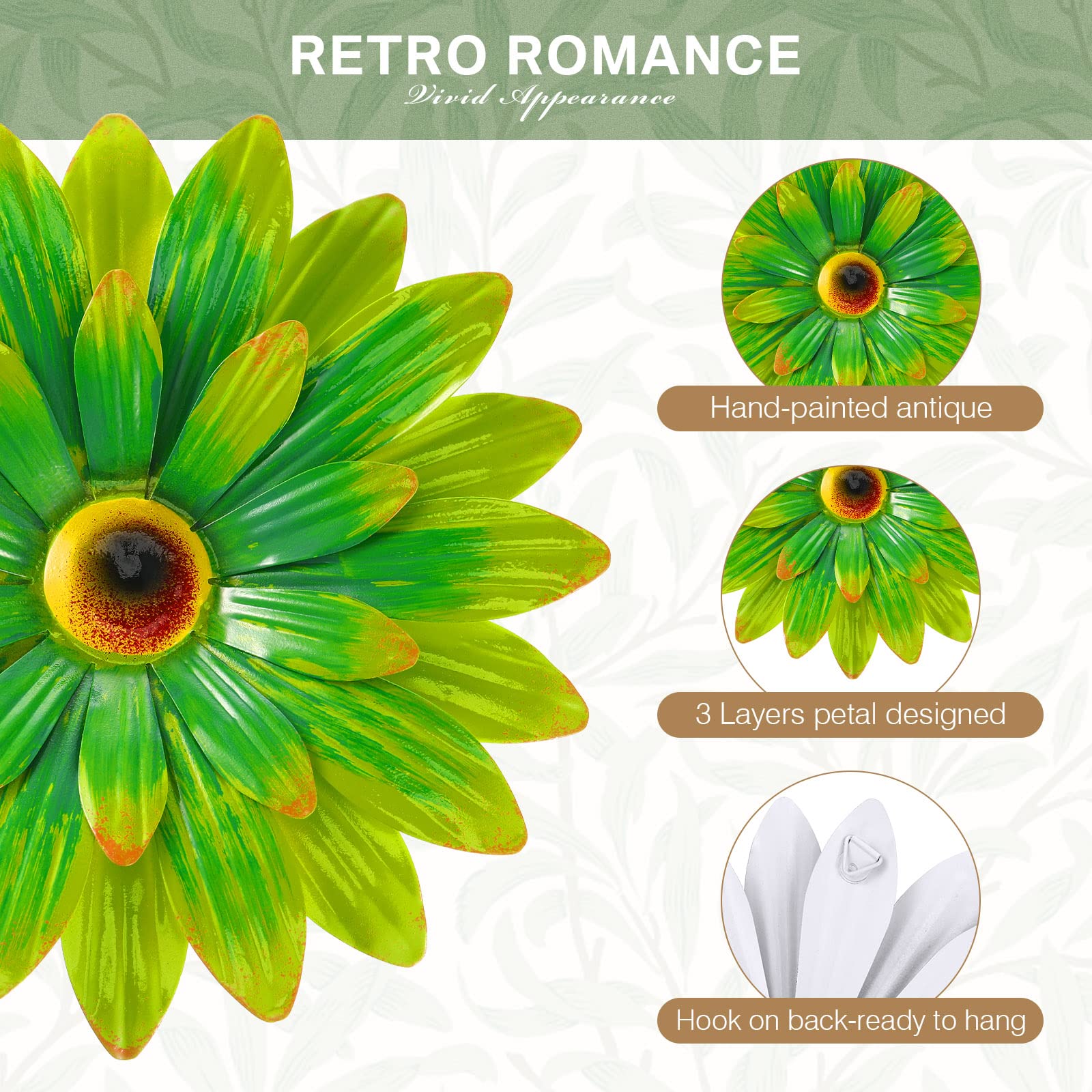 Photect 6 Decoraciones de Pared de Flores de Metal Bohemias Margaritas de Metal en 3D de Múltiples Capas Arte de Flor Colgante de Pared para Exterior Hogar Jardín Patio Salón Baño, 21 cm