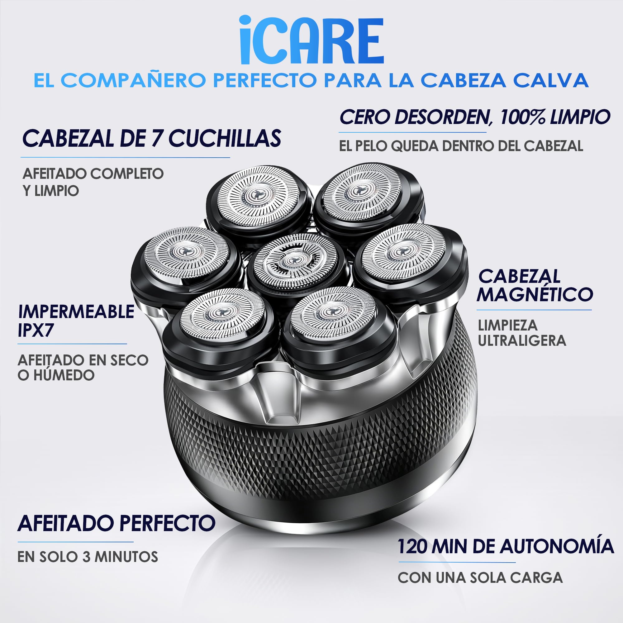 ICARE 7D Men's Head Shaver – Incl. 2 Cabezales Originales