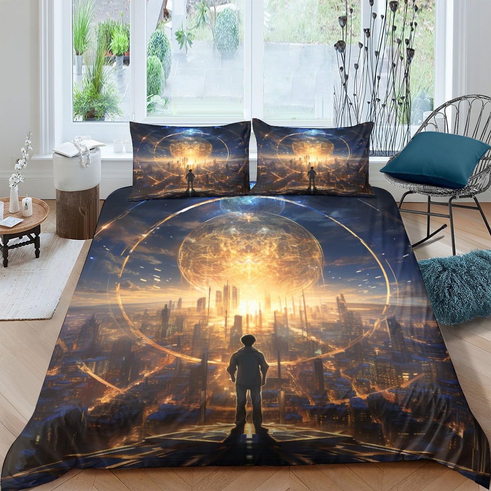 Parure de lit microfibre king de qualité supérieure style Sci-FI avec finitions soignées